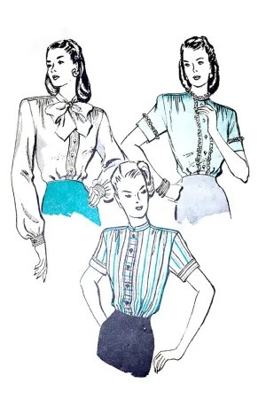 1940s Butterick 3855 Vintage Blouse Pattern Short & Long Sleeve