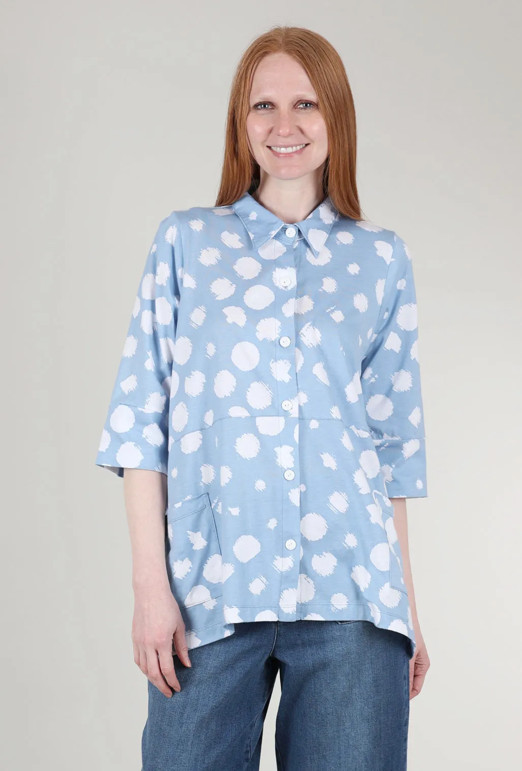 3/4-Sleeve Shacket, Blue Dot