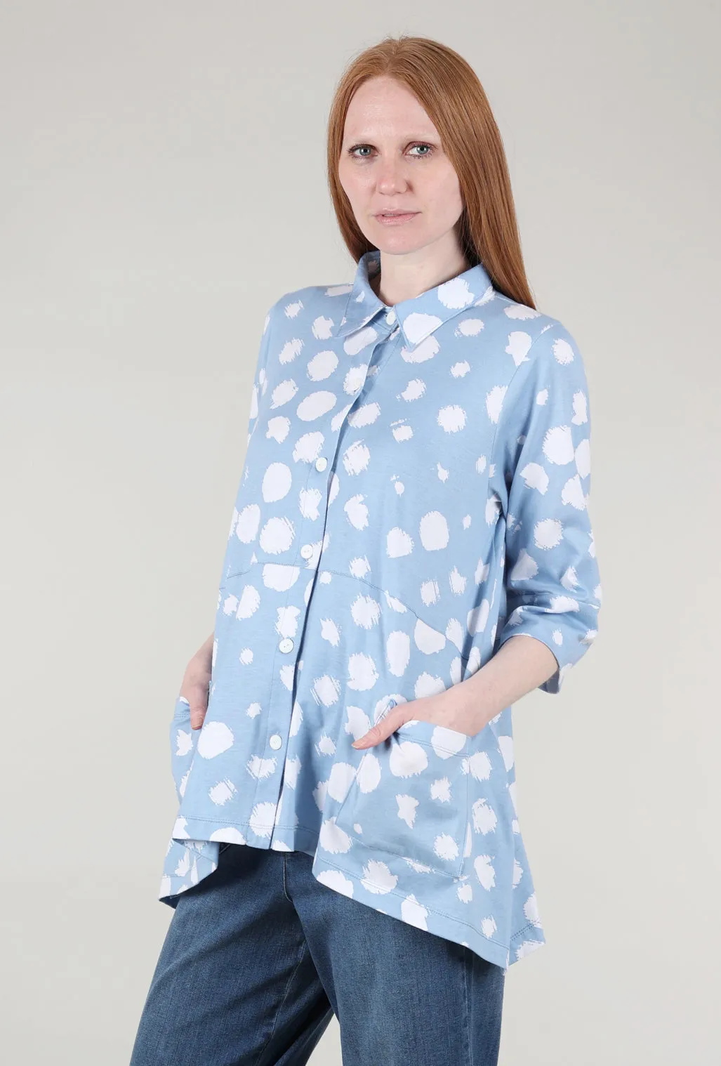 3/4-Sleeve Shacket, Blue Dot