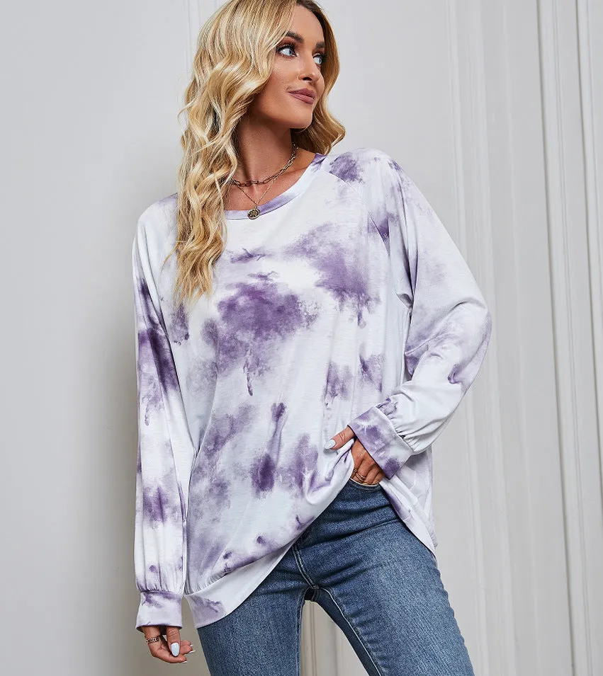 All-Match Long-Sleeved Round Neck Casual Loose Tie-Dye Sweatshirt Wholesale Women Top