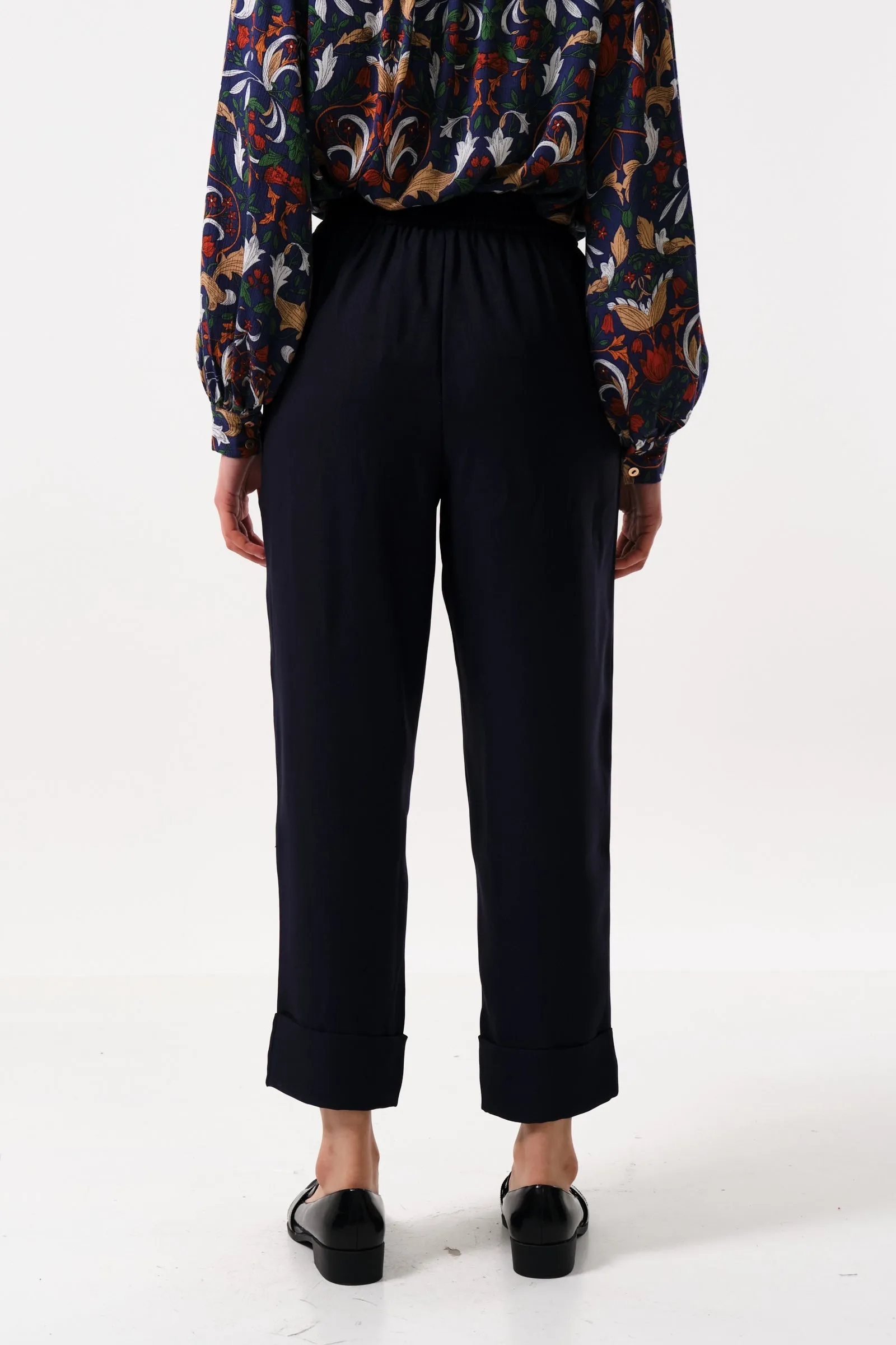 Bayeux Sustainable Satin Back Trousers Navy