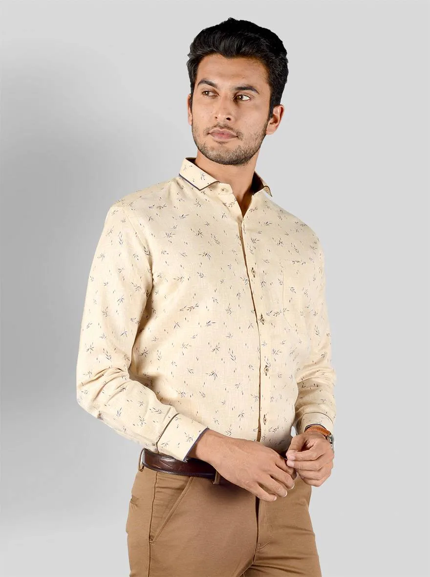 Beige & Brown Printed Slim Fit Party Wear Shirt | Greenfibre