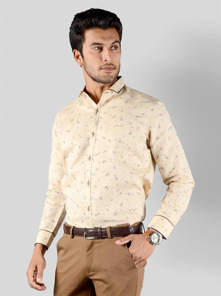 Beige & Brown Printed Slim Fit Party Wear Shirt | Greenfibre