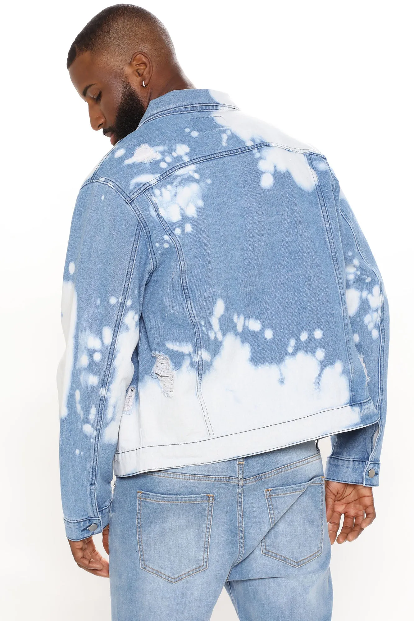 Bleach Wash Denim Trucker Jacket - Medium Wash