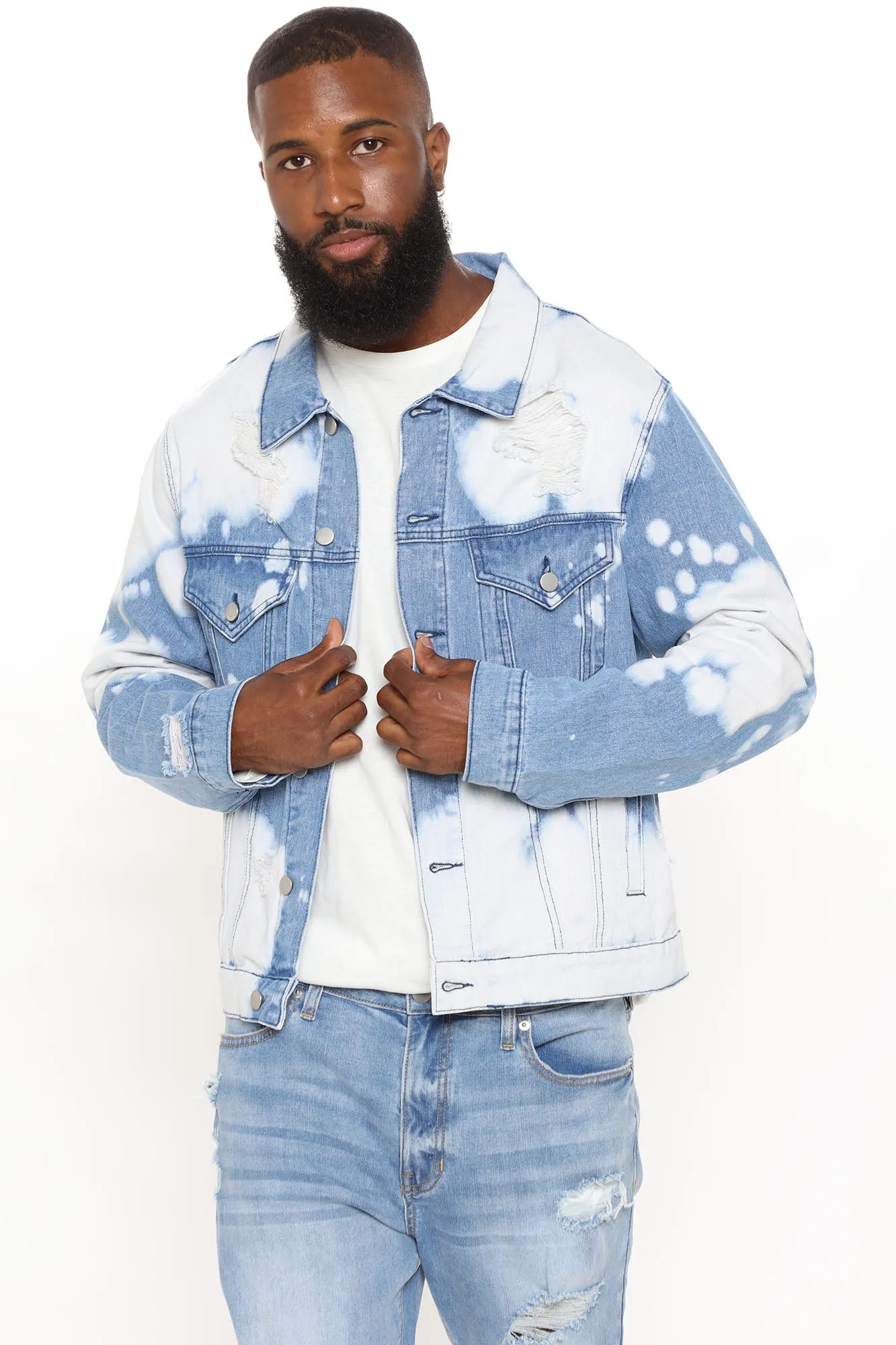 Bleach Wash Denim Trucker Jacket - Medium Wash