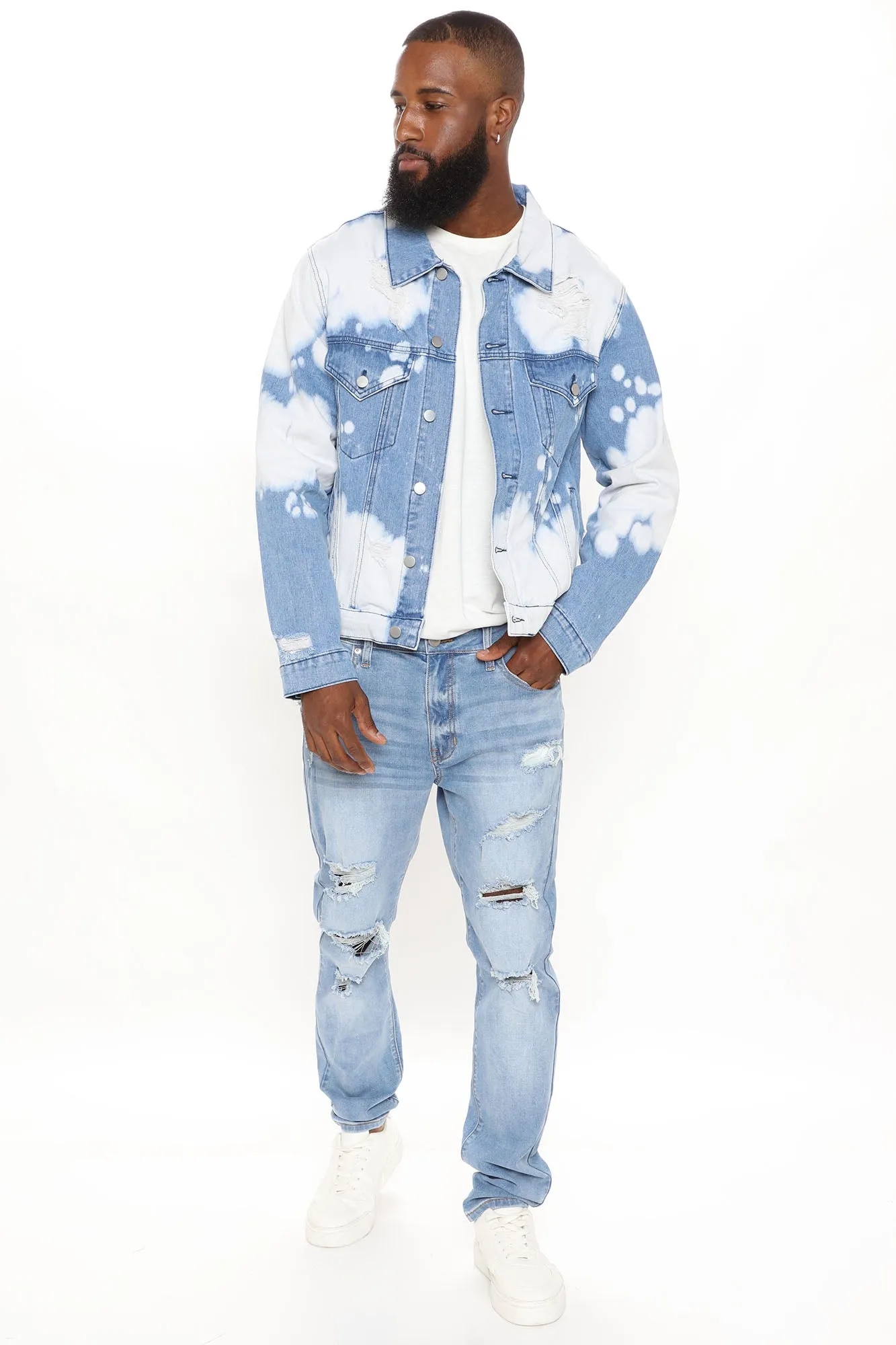 Bleach Wash Denim Trucker Jacket - Medium Wash