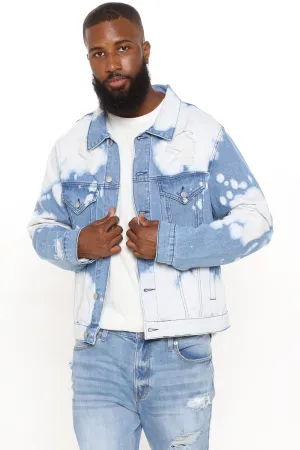 Bleach Wash Denim Trucker Jacket - Medium Wash