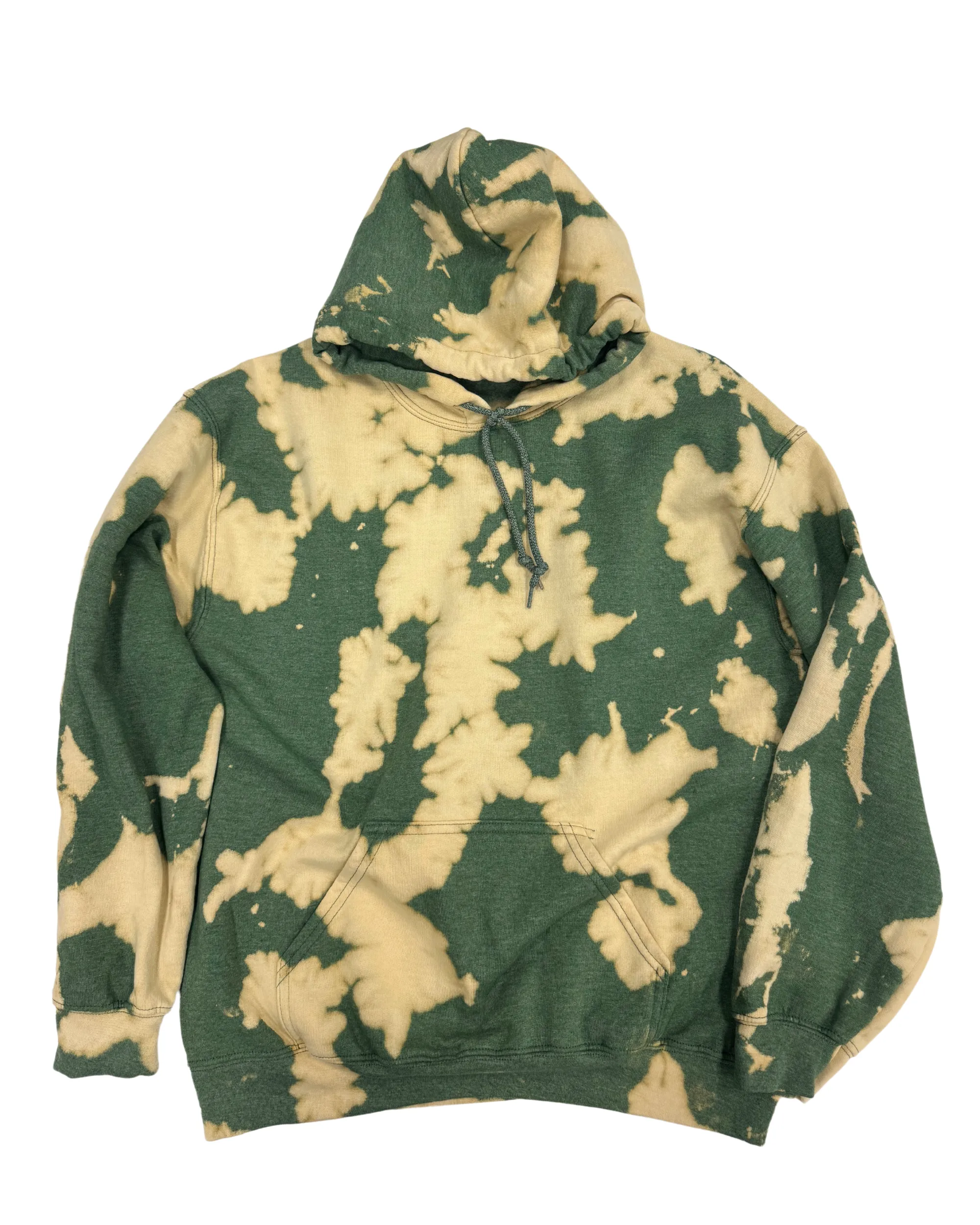 Bleach Wash Essential Fleece Hoodie - Green Gobi