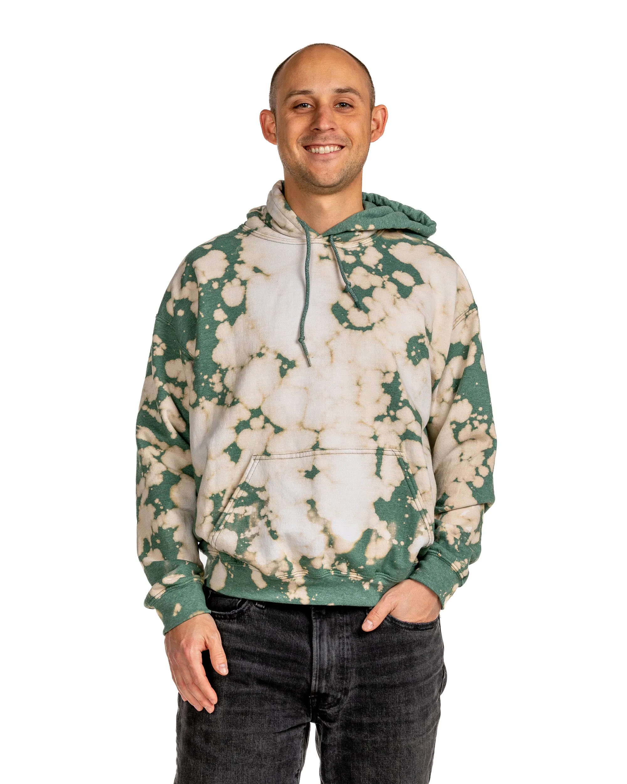 Bleach Wash Essential Fleece Hoodie - Green Gobi