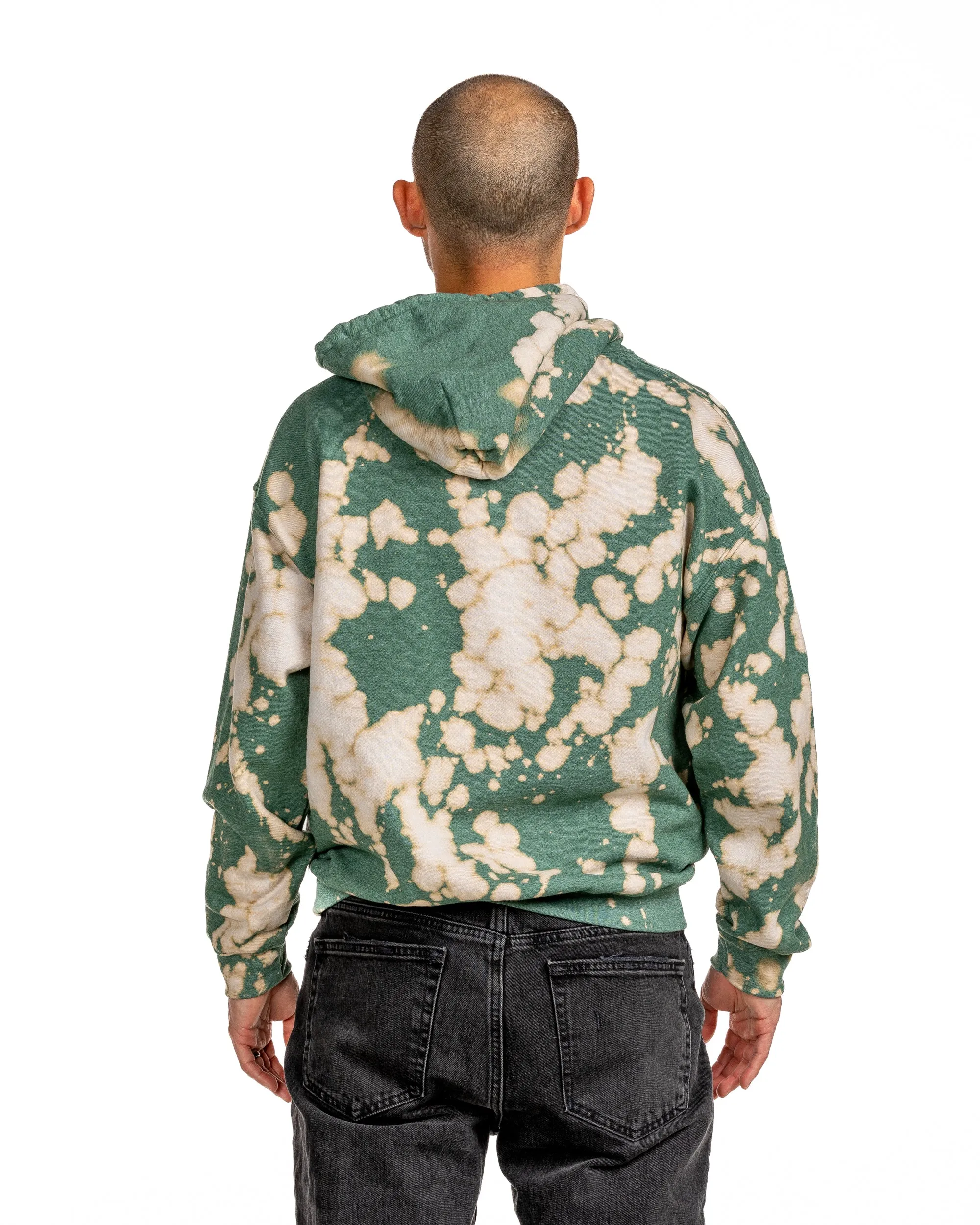 Bleach Wash Essential Fleece Hoodie - Green Gobi