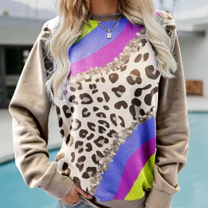 Bottoming Leopard Print Long-Sleeved Sweatshirts Wholesle Womens Tops