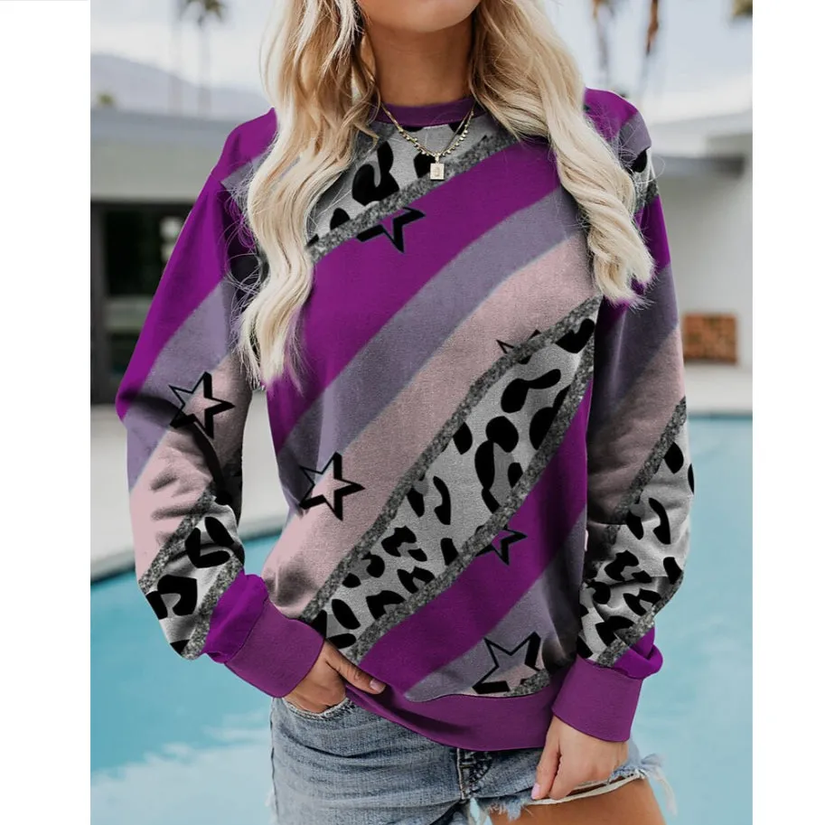 Bottoming Leopard Print Long-Sleeved Sweatshirts Wholesle Womens Tops