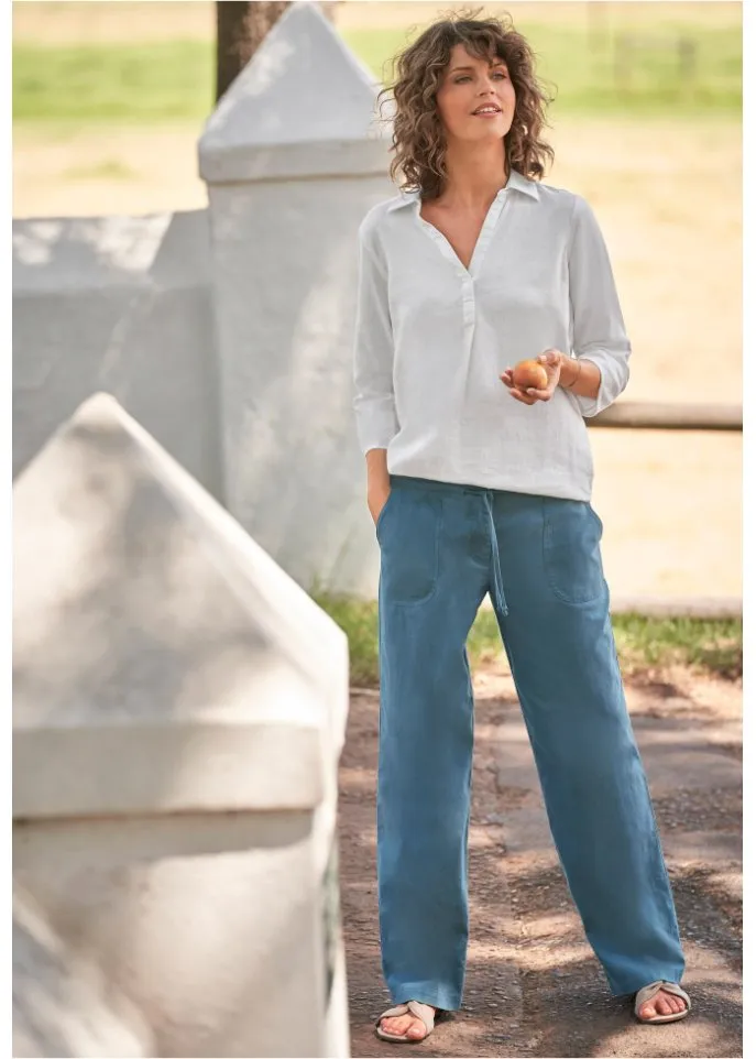 Bpc Bonprix Collection wide linen trousers, blue