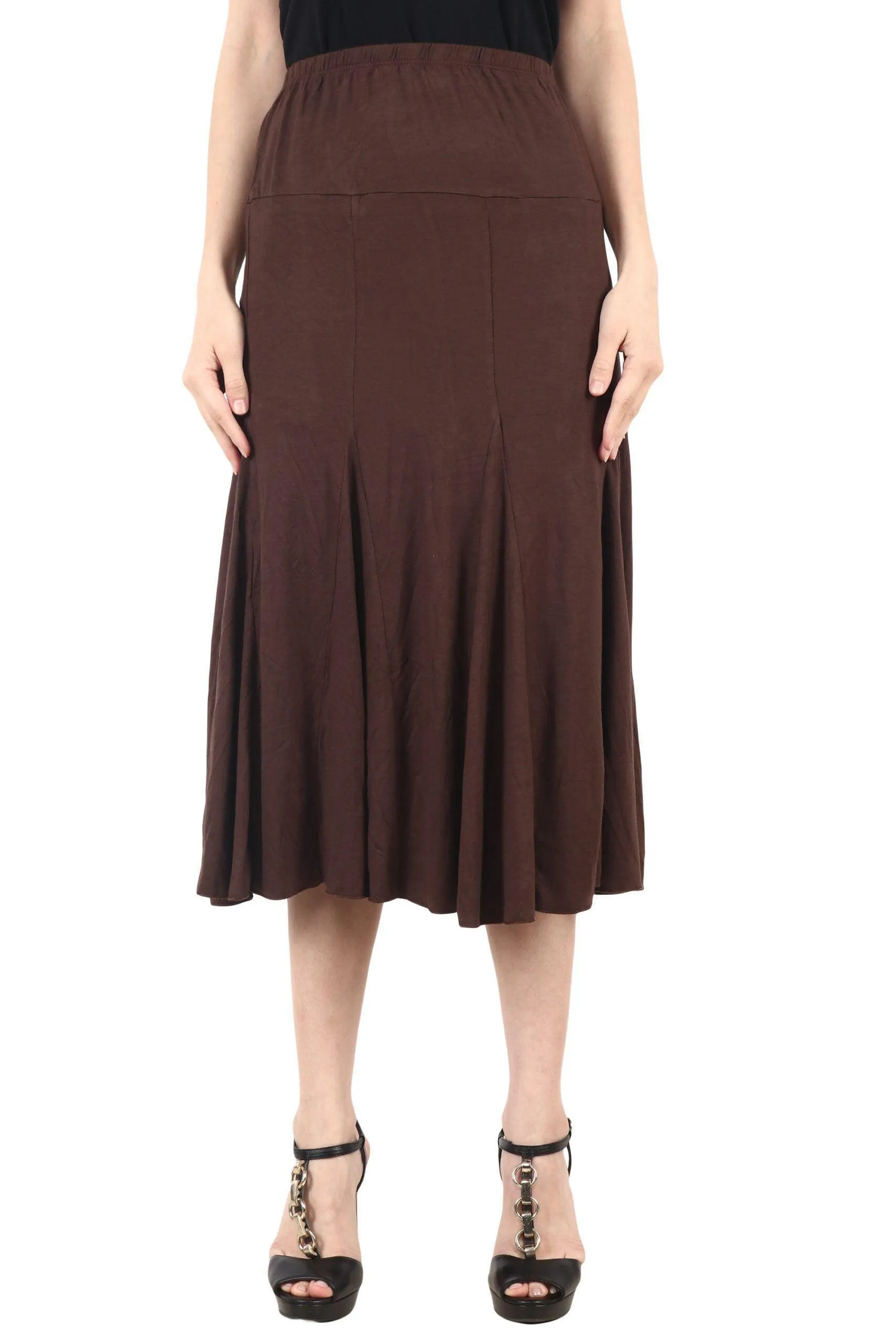 Brown Solid Skirt with Frill