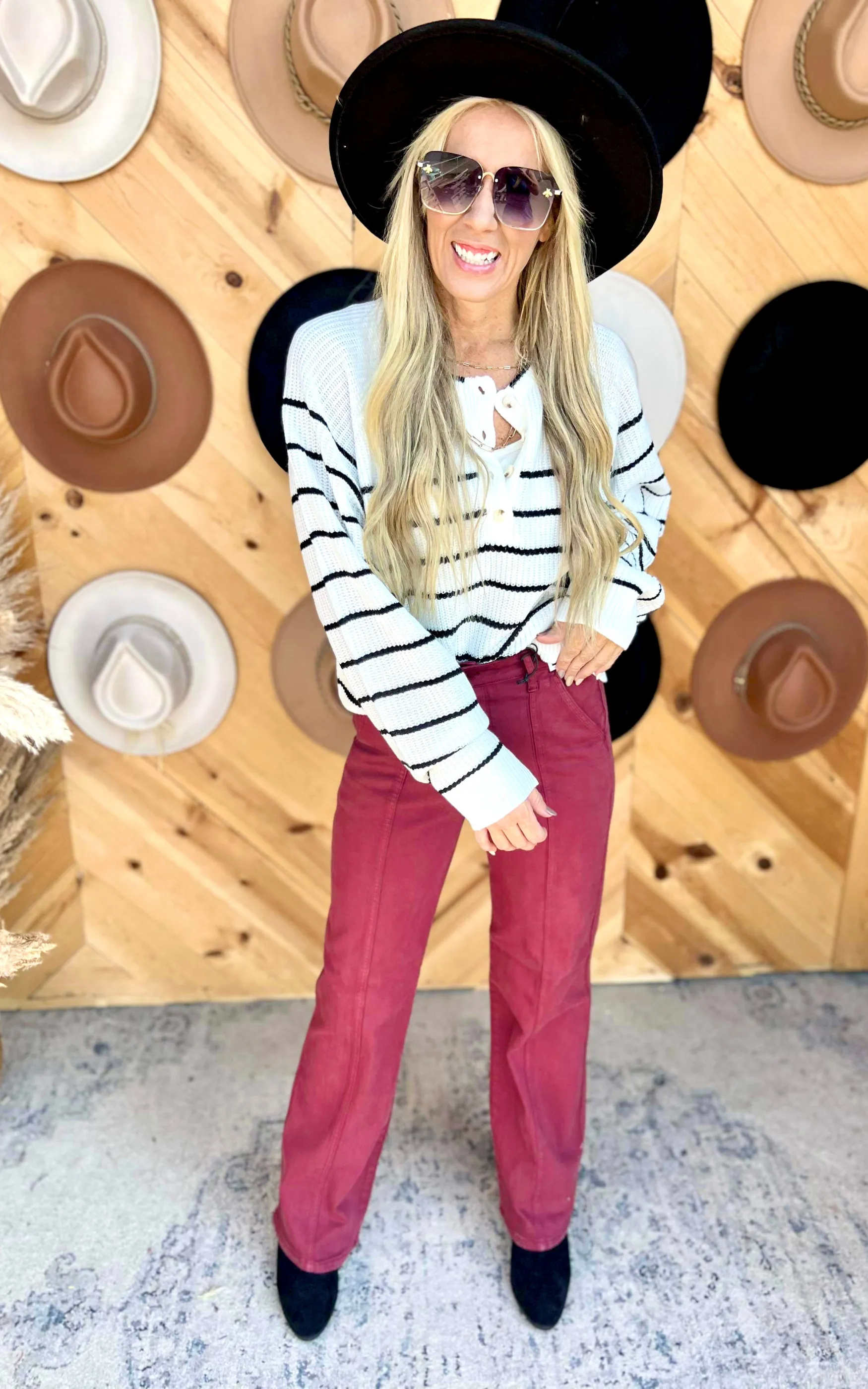 Button Striped Knit Sweater