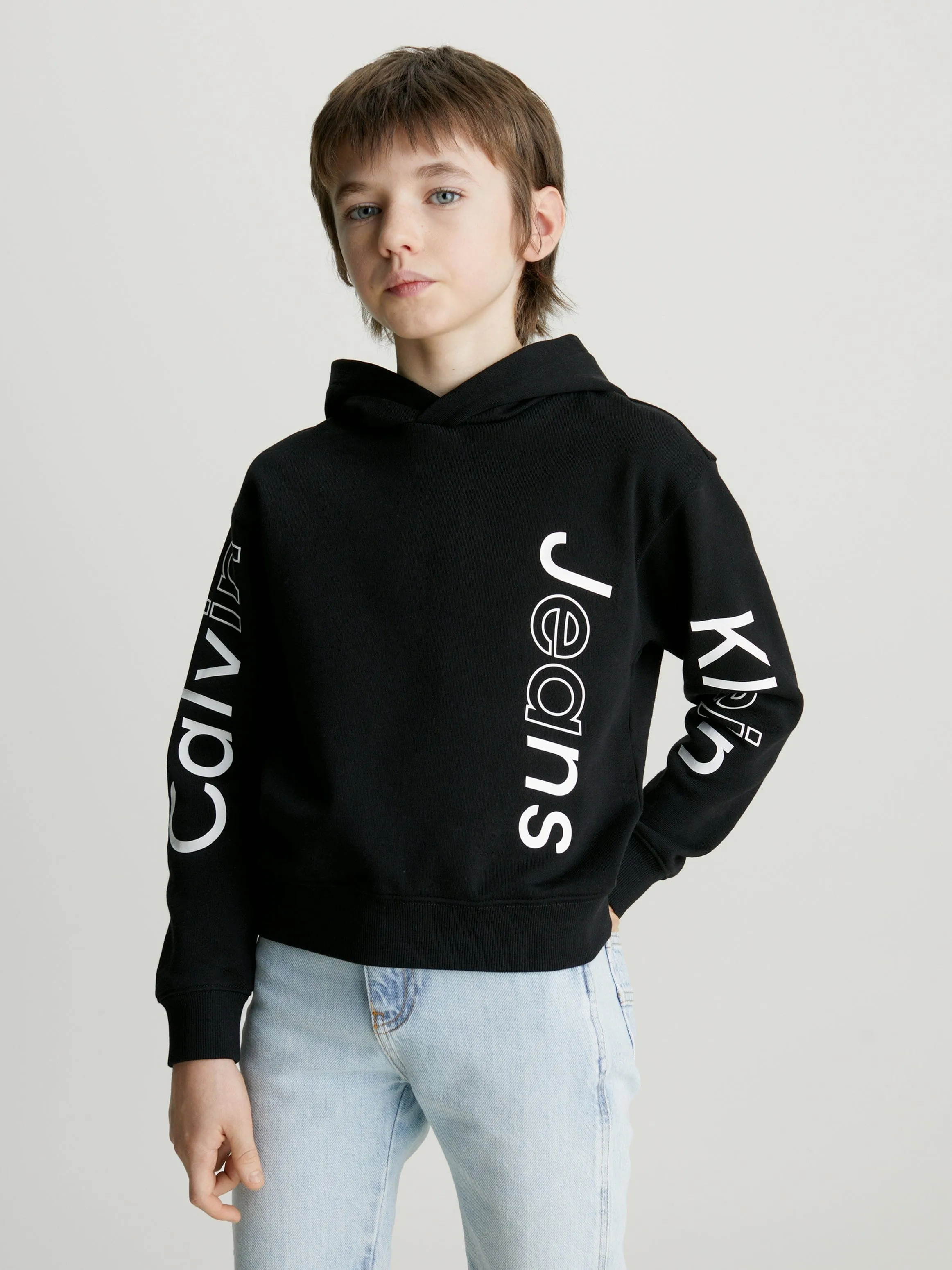 Calvin Klein Boys Maxi Logo Relaxed Hoodie in Black