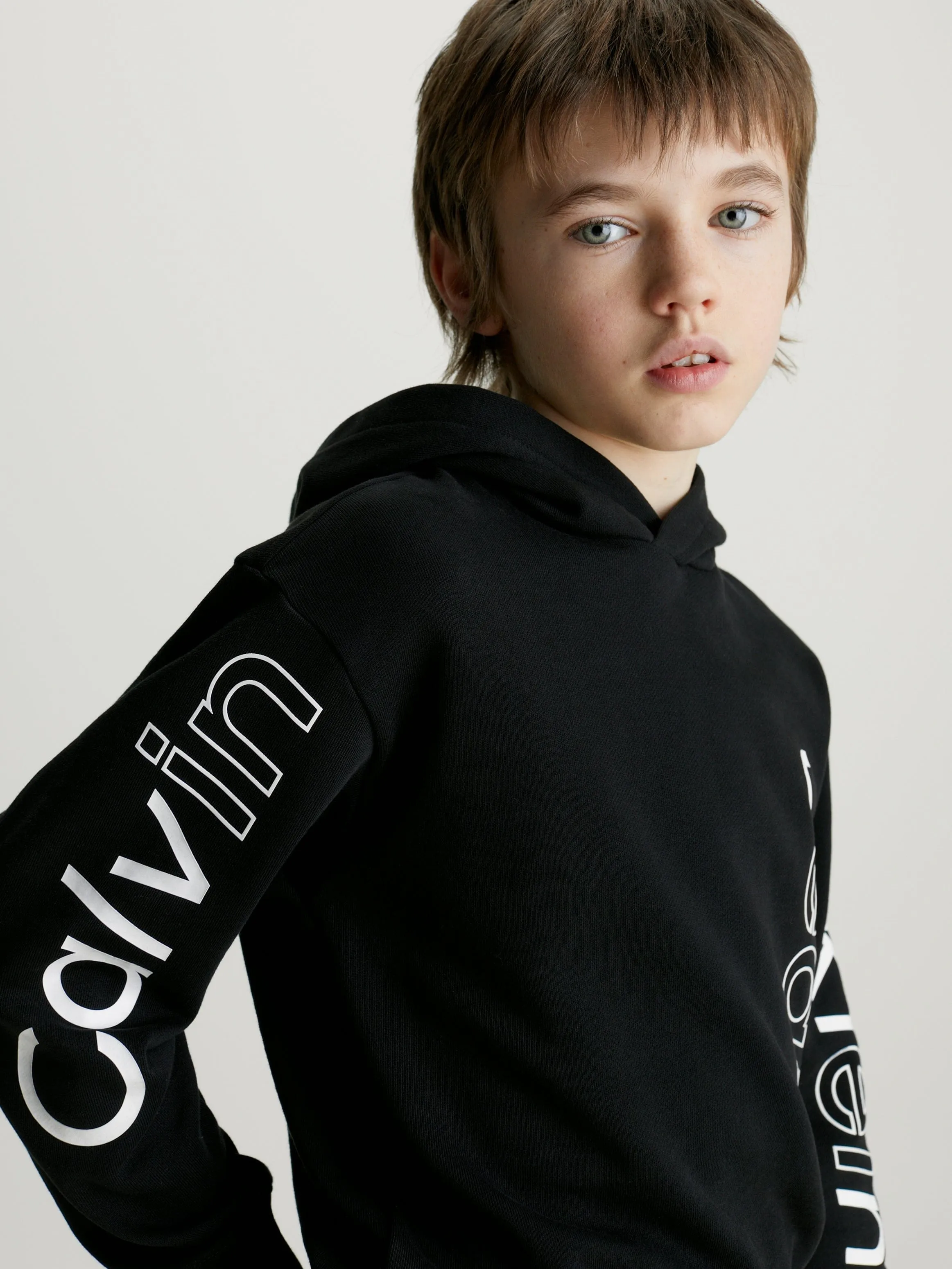 Calvin Klein Boys Maxi Logo Relaxed Hoodie in Black