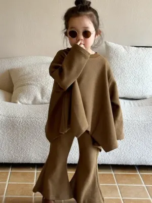 Cool and Cozy Brown Flare Pants Set