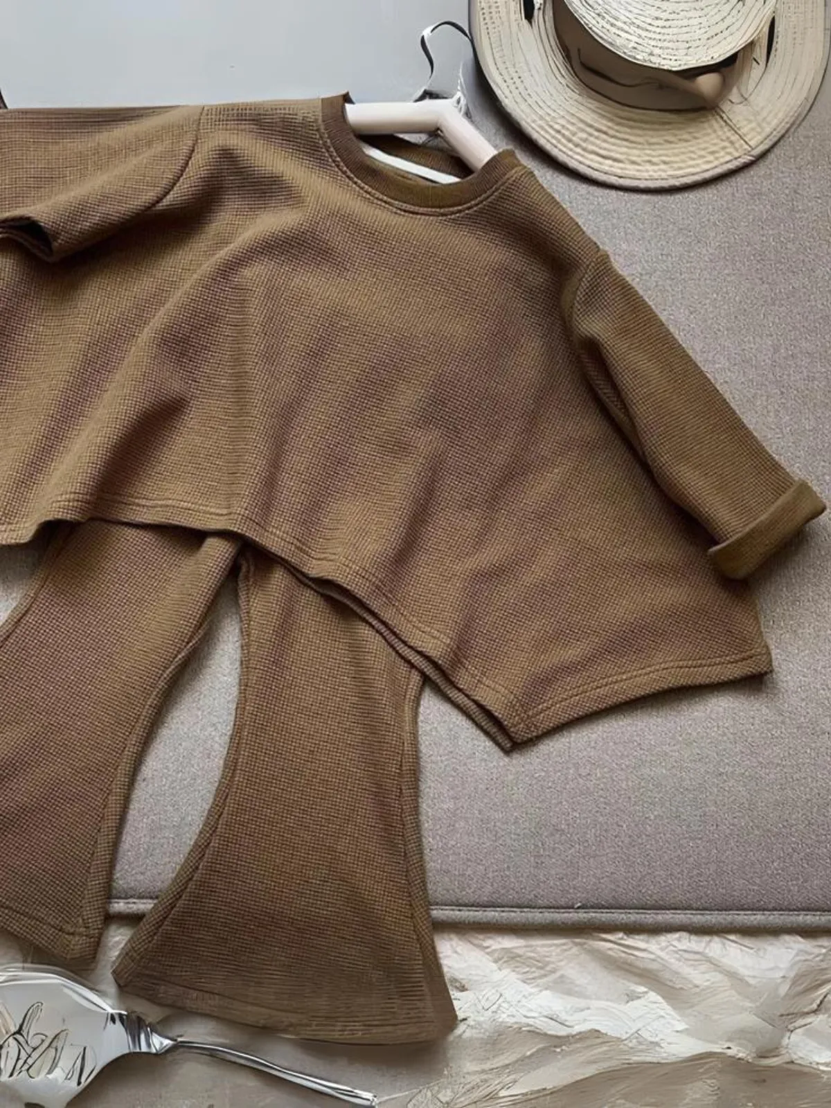 Cool and Cozy Brown Flare Pants Set