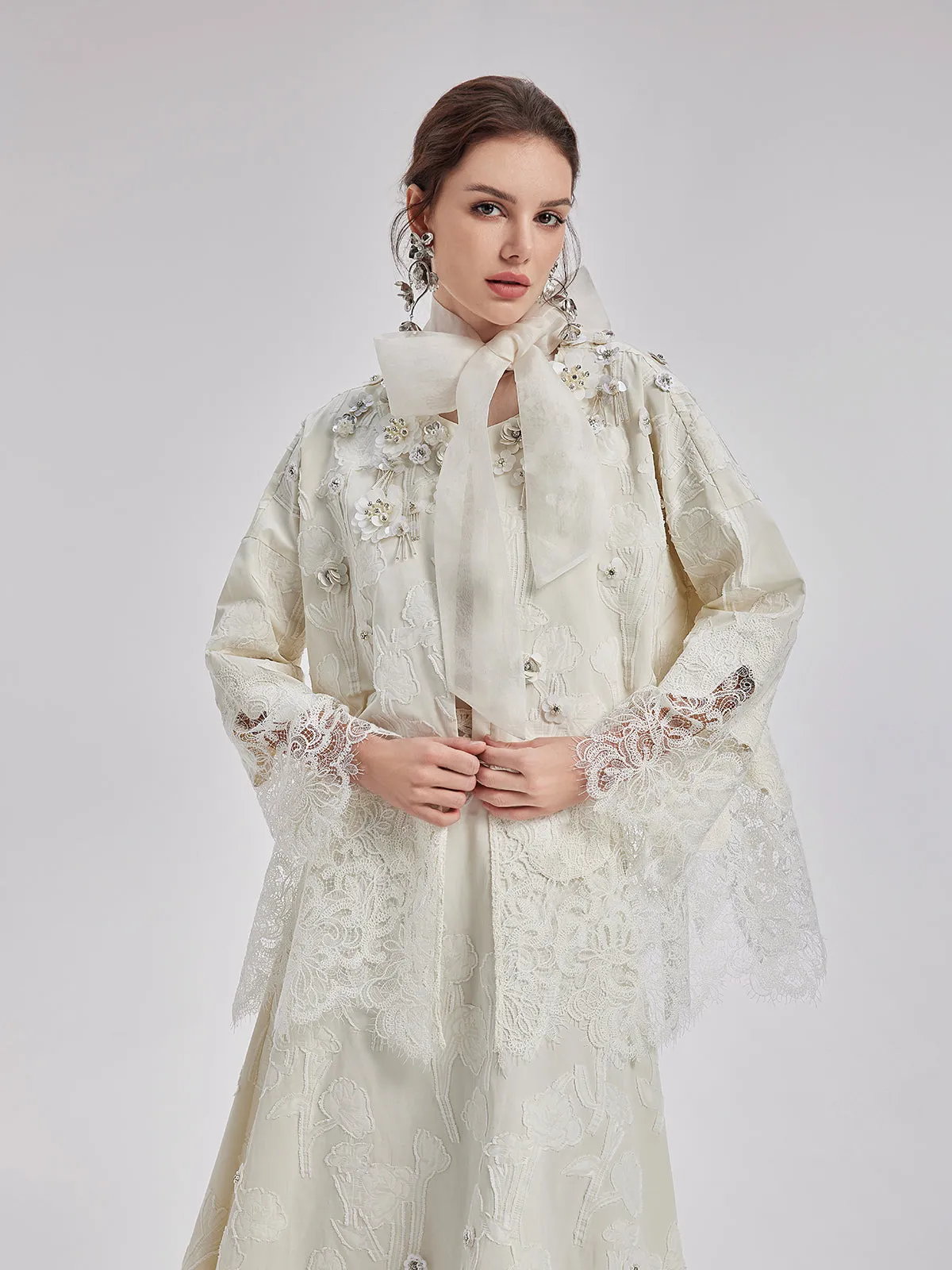 Custom Beaded Lace Jacquard Coat