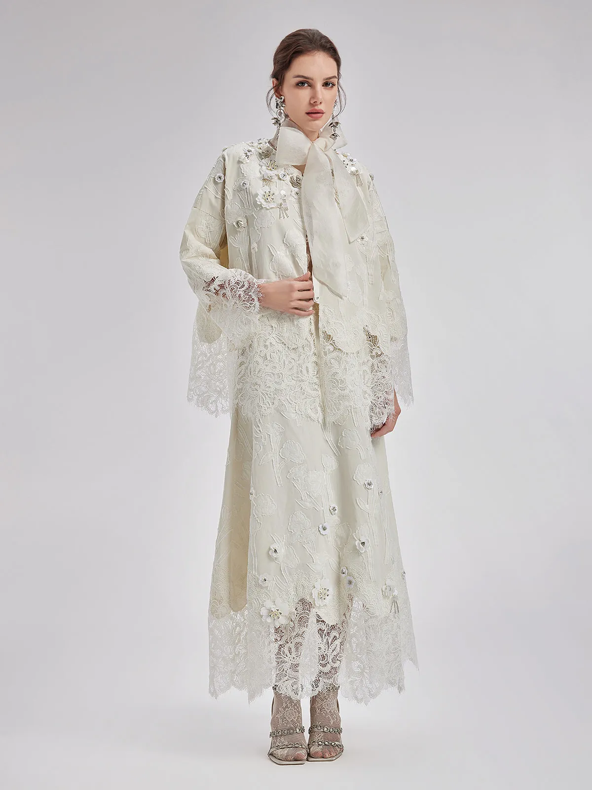 Custom Beaded Lace Jacquard Coat