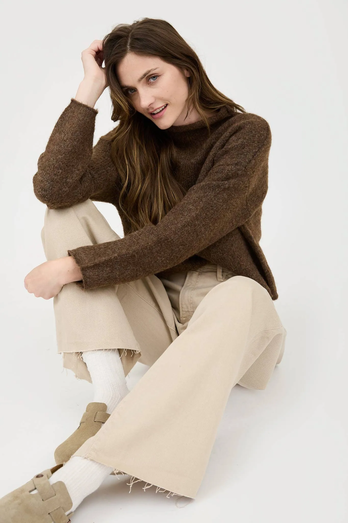 Dark Brown Turtleneck Long Sleeve Sweater