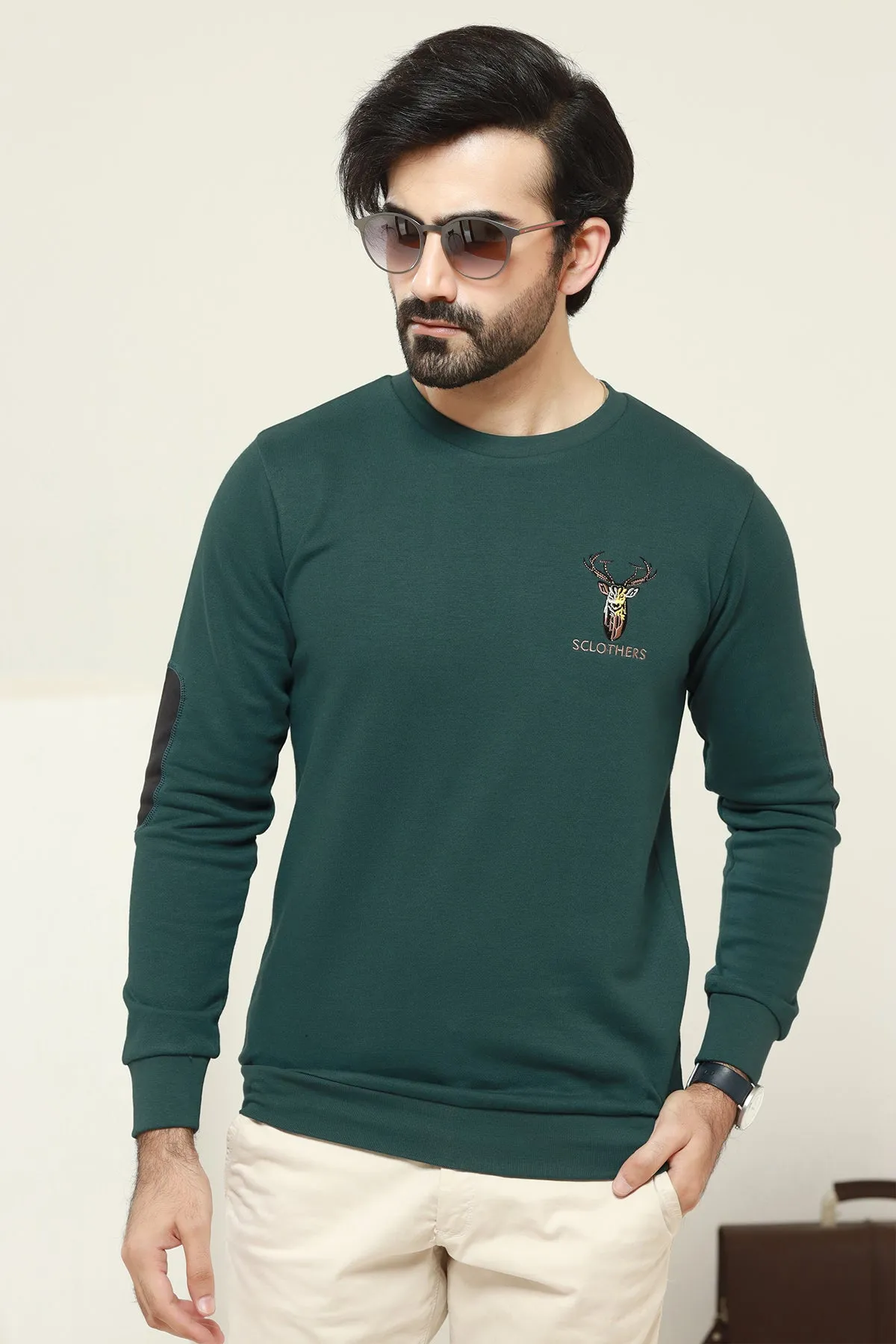 Deep Teal Resolute Embroidered Sweatshirt - W23 - MSW077R