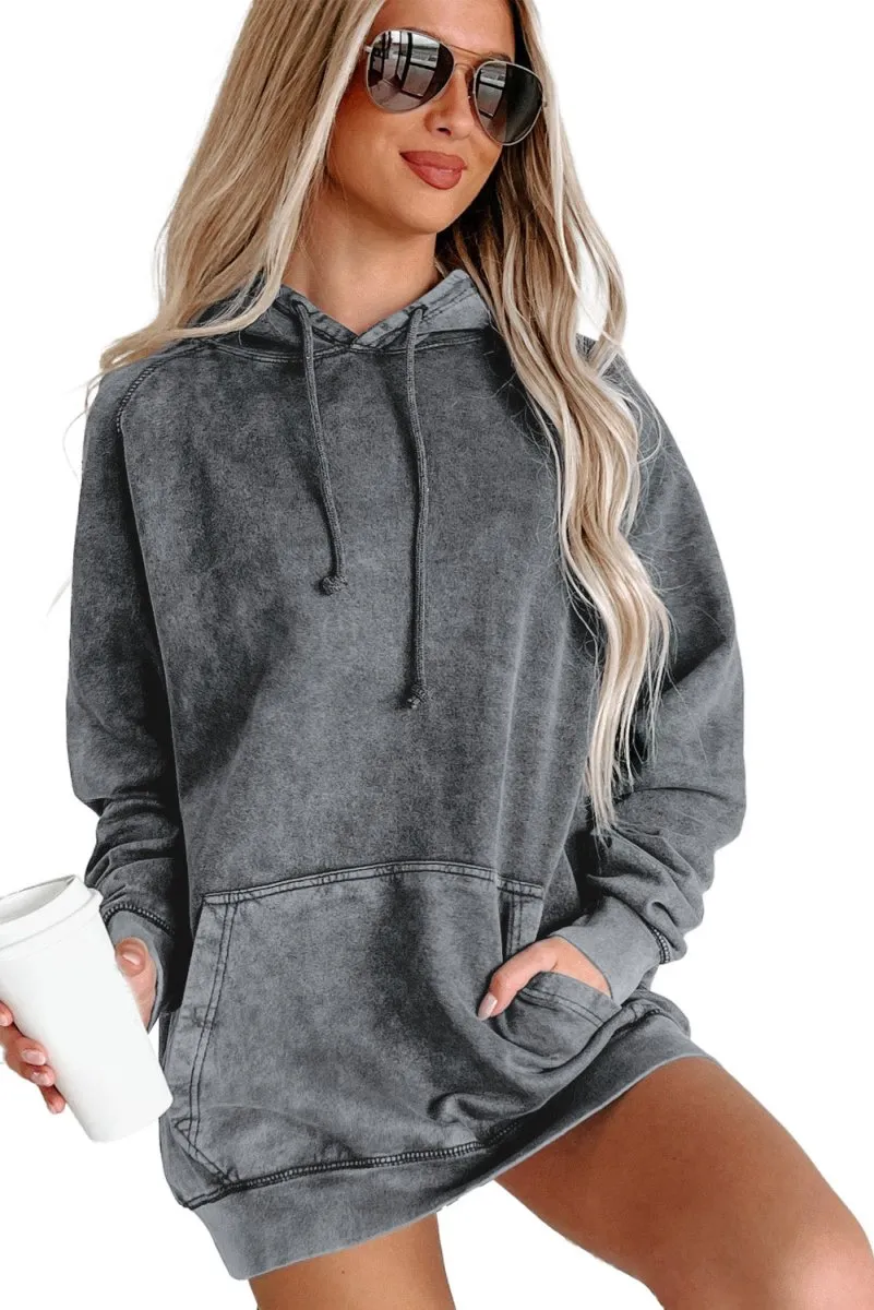 Drawstring Mineral Wash Pullover Hoodie