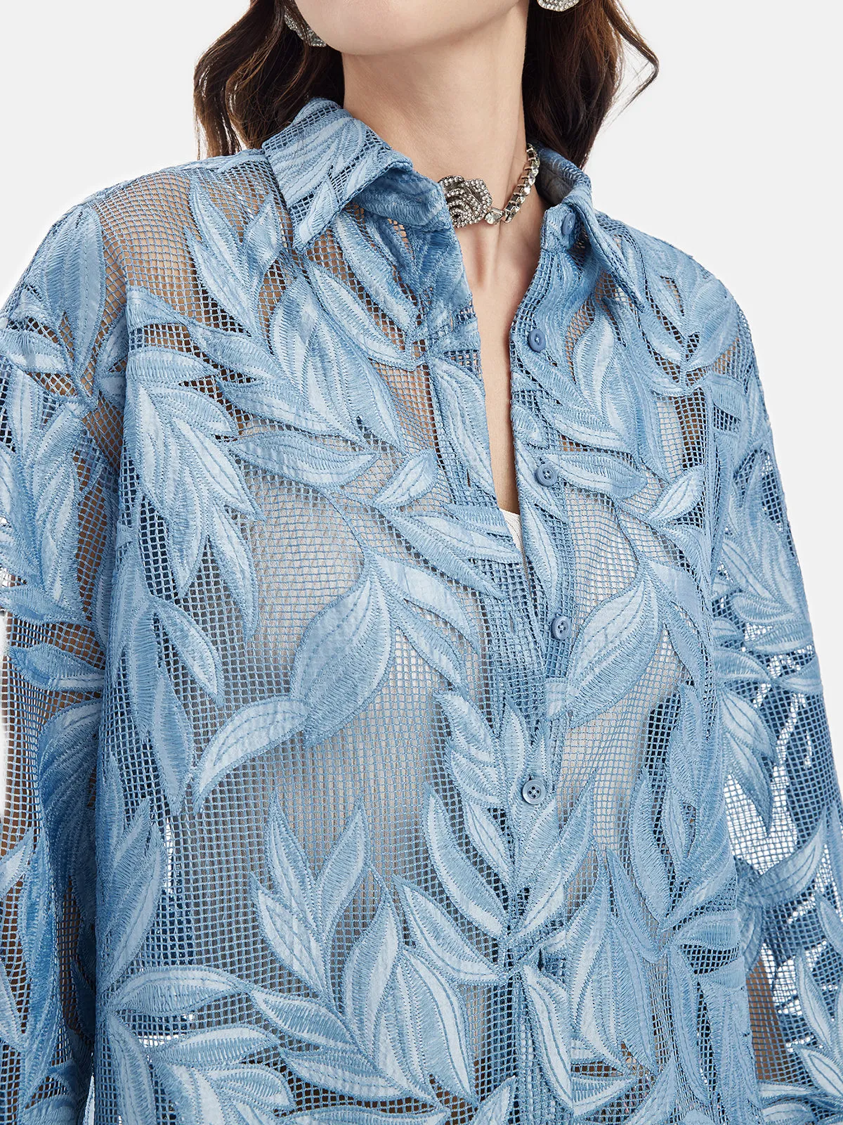 Embroidered Sheer Leaf Shirt