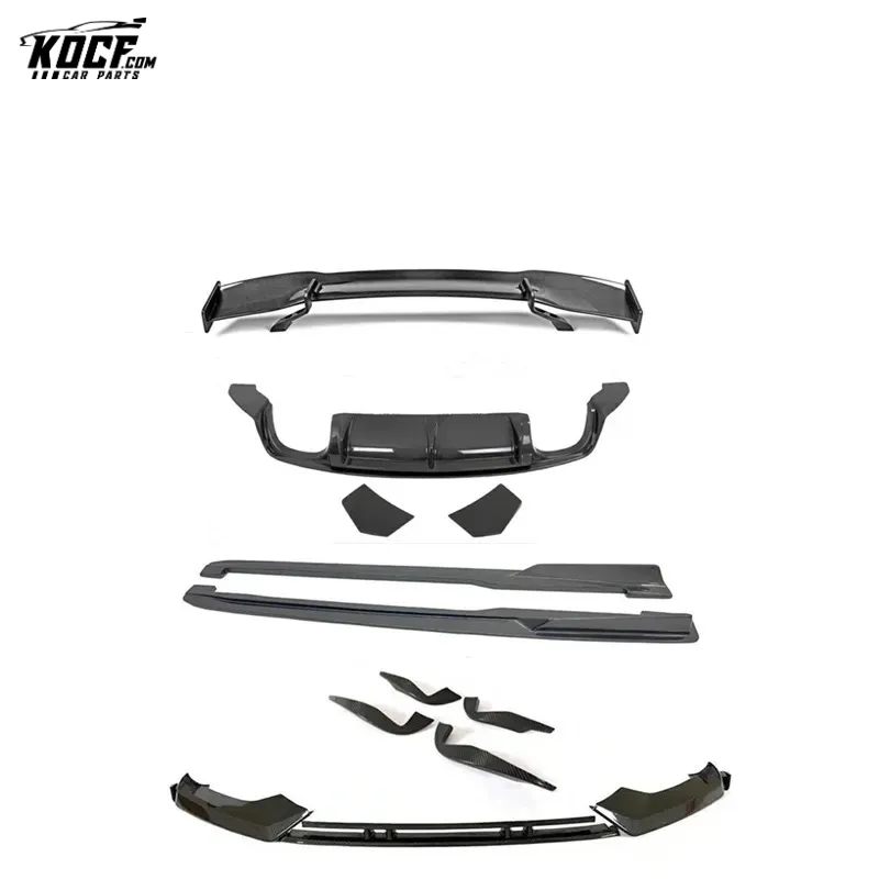 For 15-19 Audi TTRS MK3 Carbon Fiber Aero kit Front Bumper Lip Spoiler Side Splitter Canards