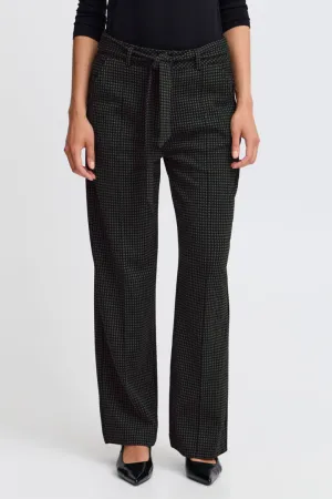 Fransa Green and Black Houndstooth trousers with soft belt 20614611