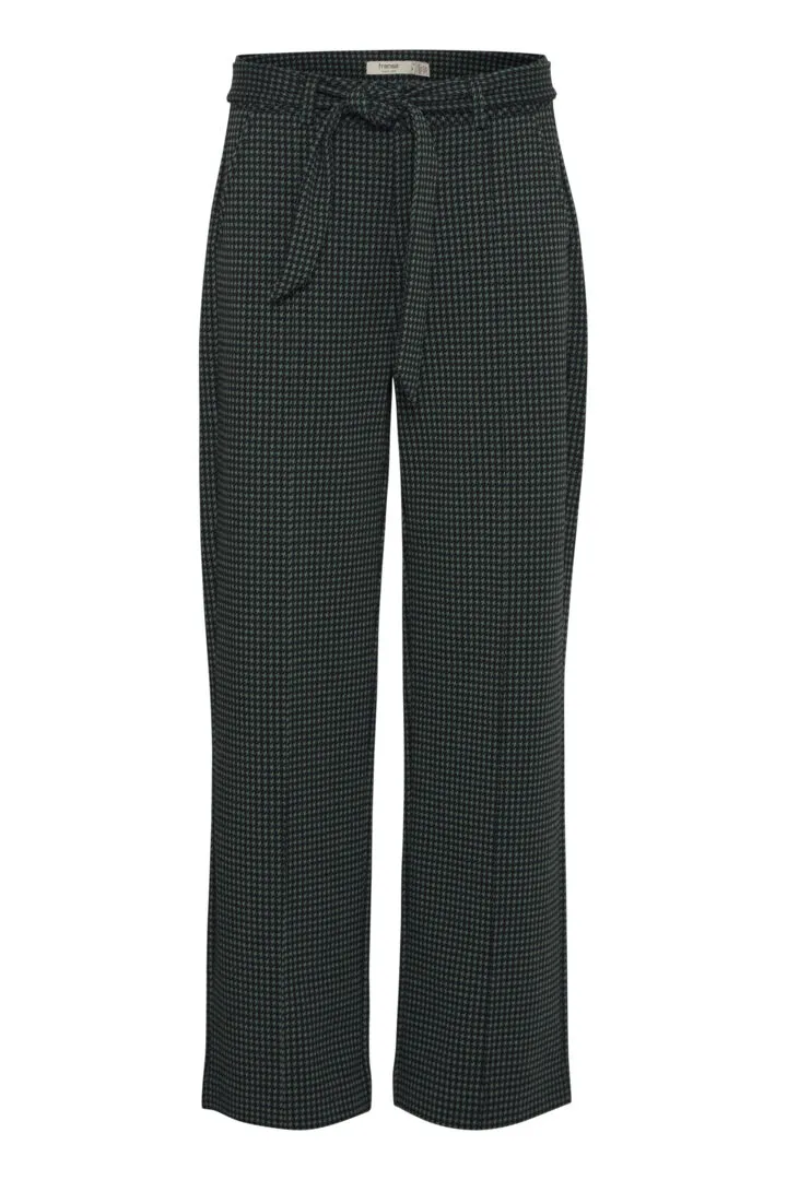 Fransa Green and Black Houndstooth trousers with soft belt 20614611