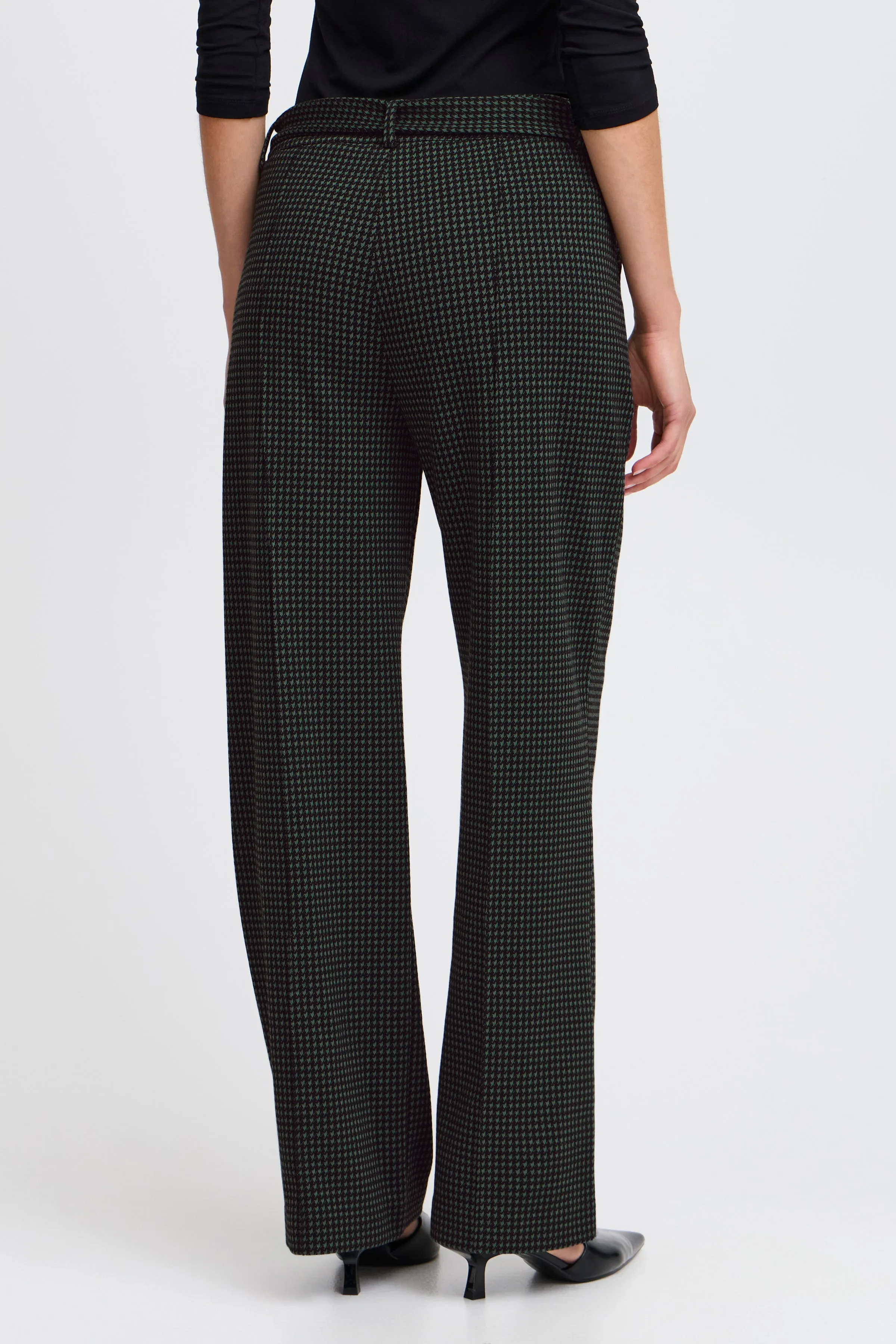 Fransa Green and Black Houndstooth trousers with soft belt 20614611