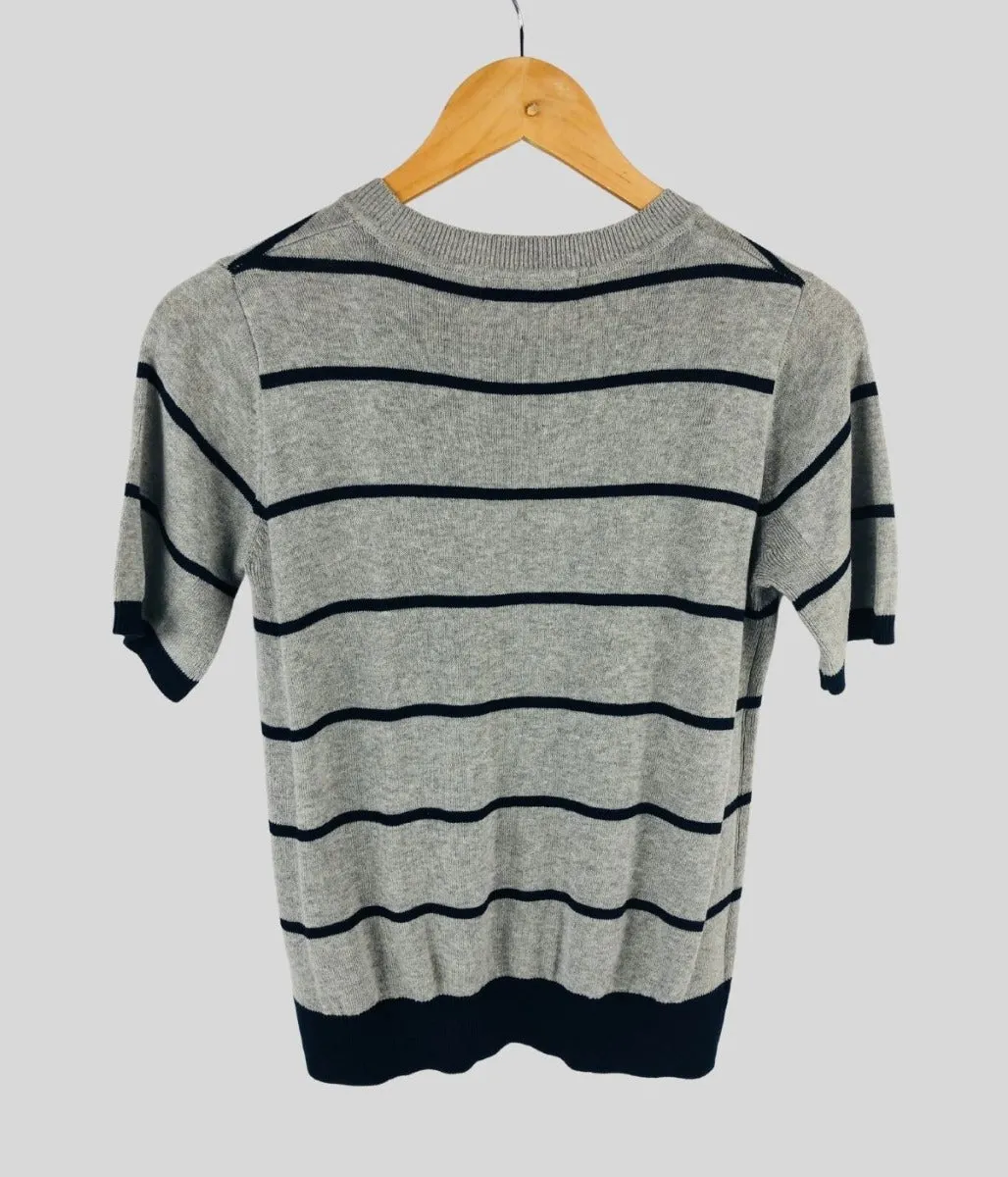 Grey Striped Short Sleeve Knit