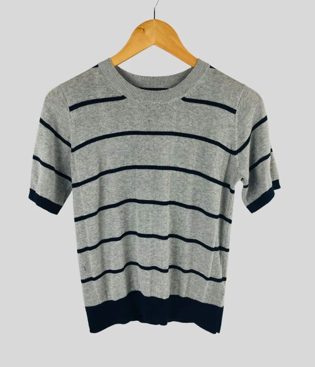 Grey Striped Short Sleeve Knit