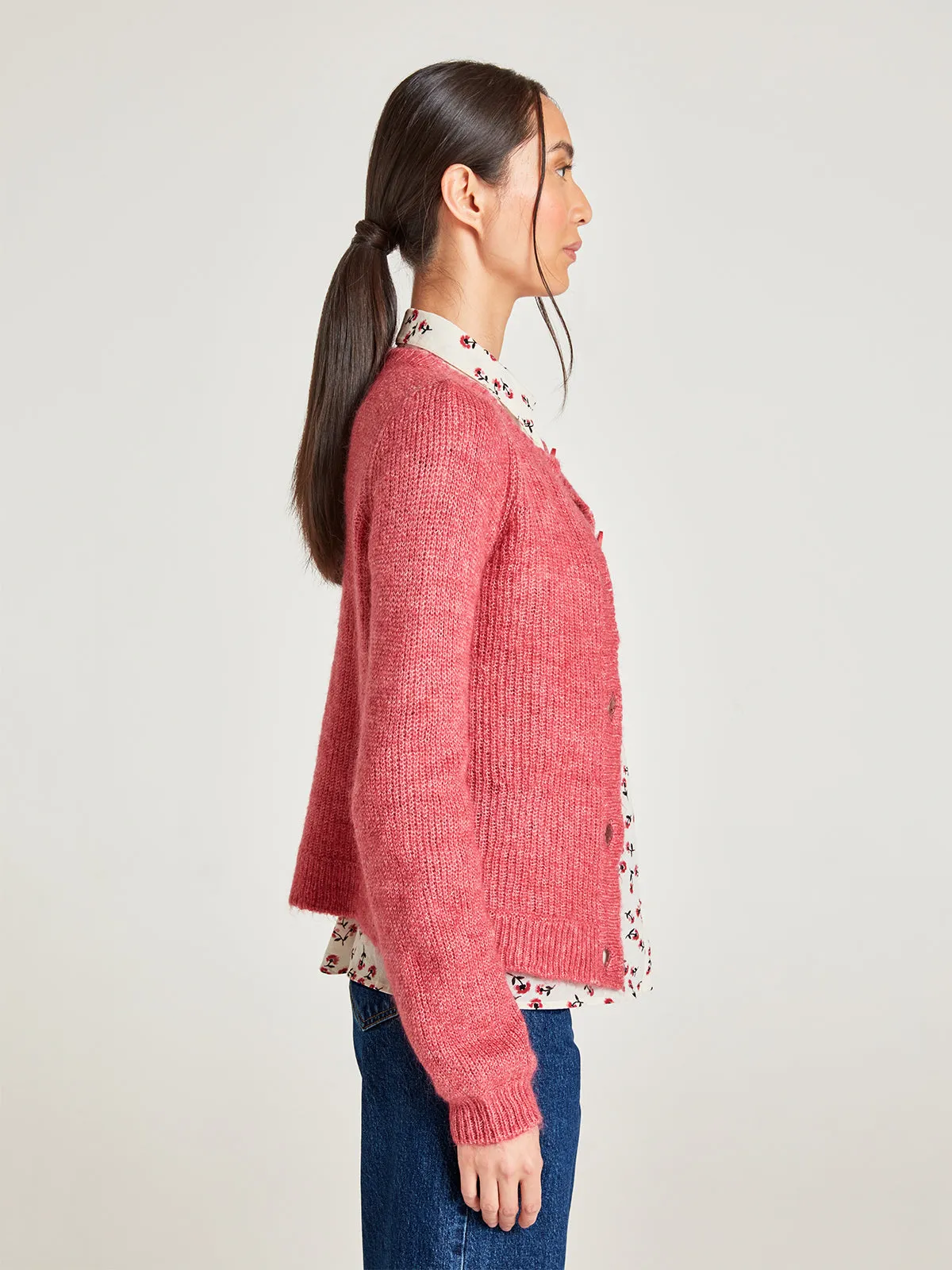 Harlow Mercerised Wool Cardigan - Raspberry Pink