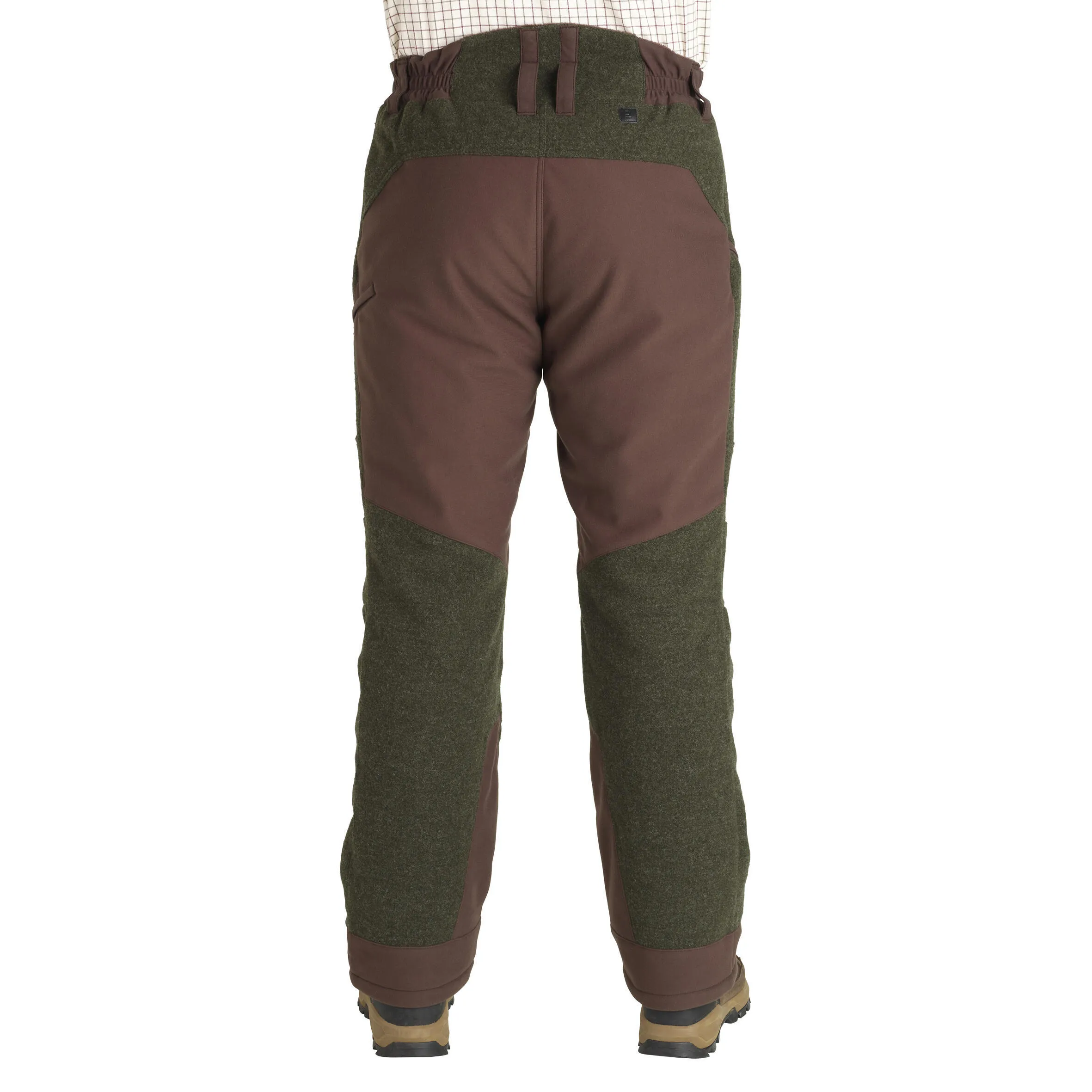 Hunting pants 900 warm wool low noise green SOLOGNAC dark green/coffee brown