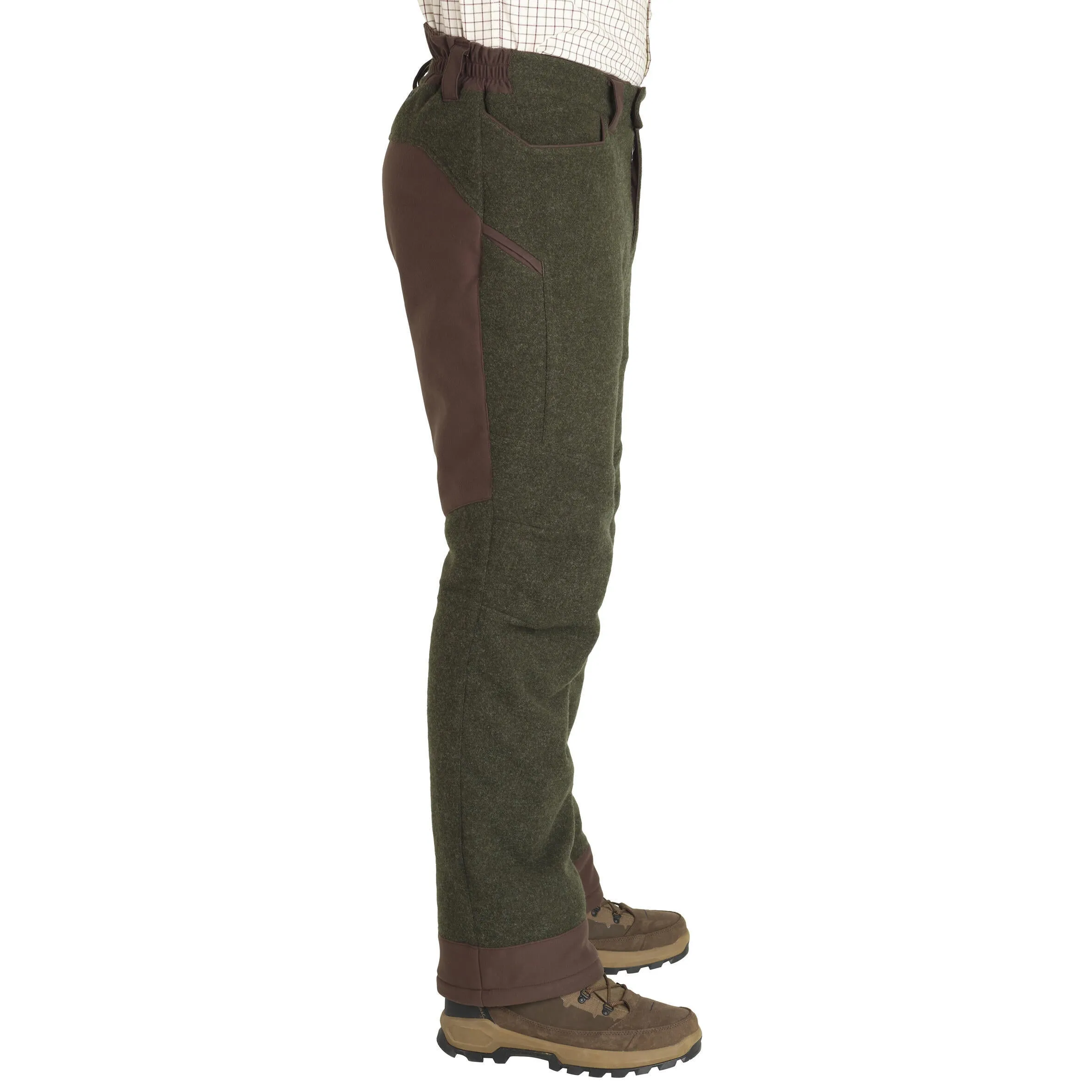 Hunting pants 900 warm wool low noise green SOLOGNAC dark green/coffee brown