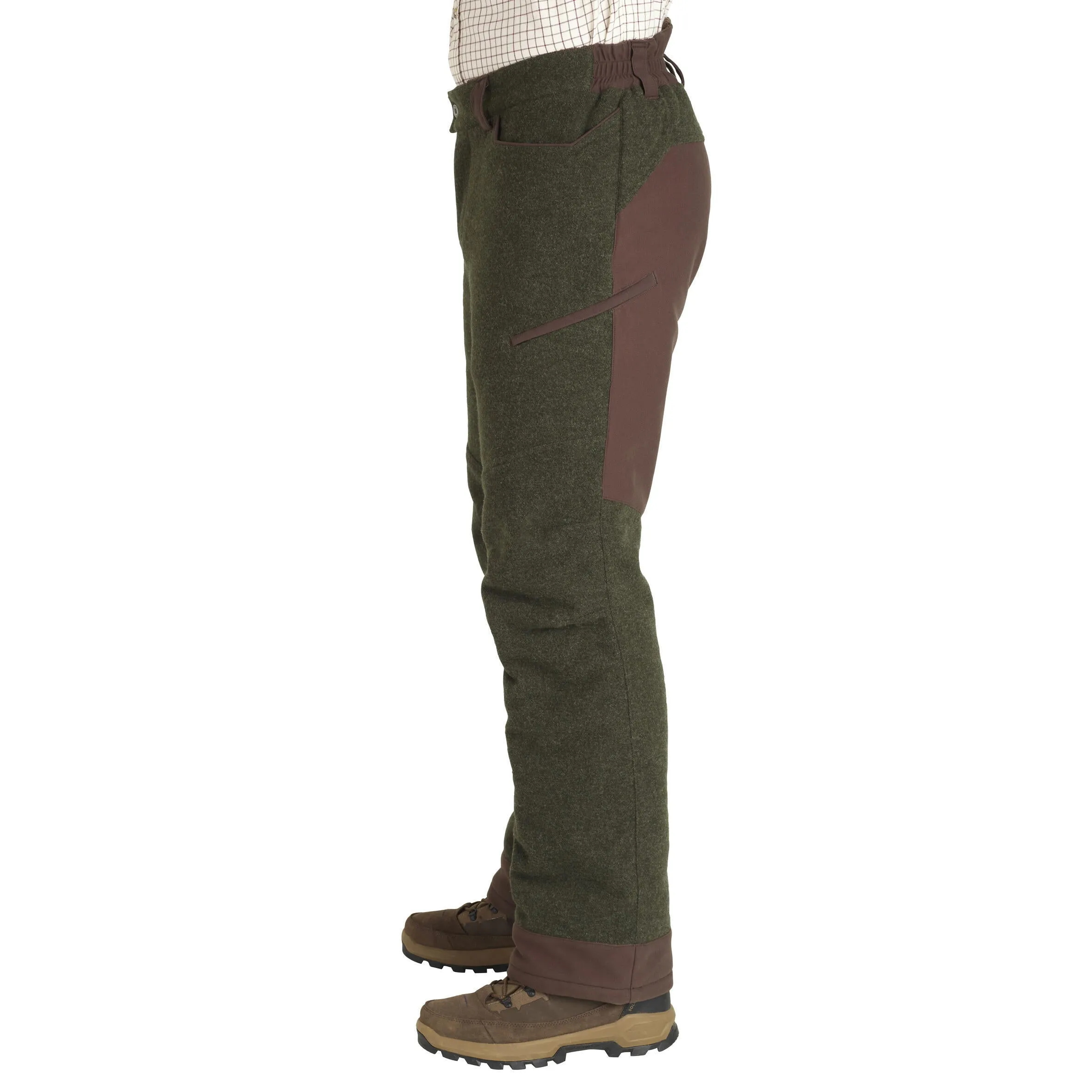 Hunting pants 900 warm wool low noise green SOLOGNAC dark green/coffee brown