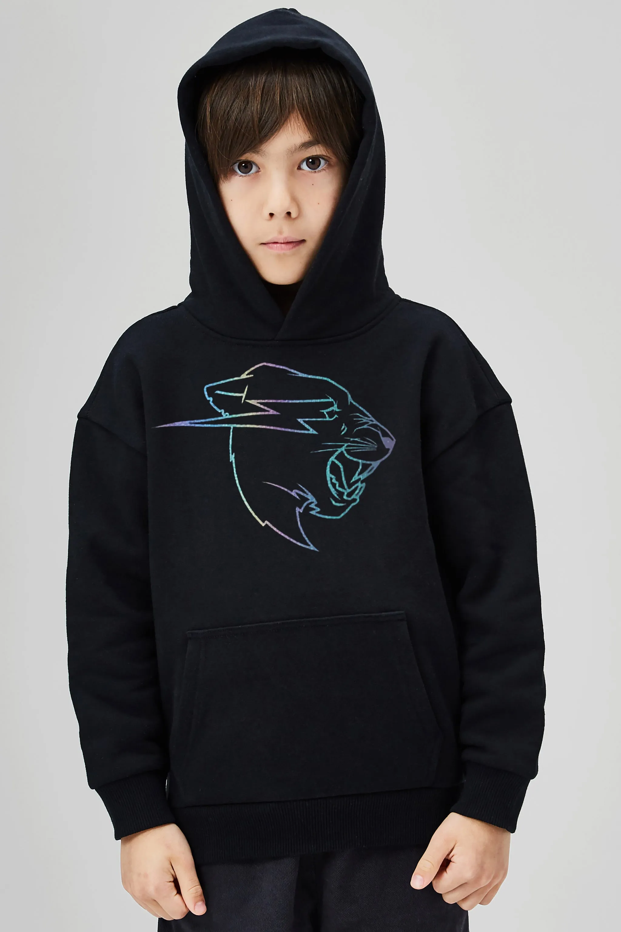 KIDS REFLECTIVE PANTHER HOODIE - BLACK