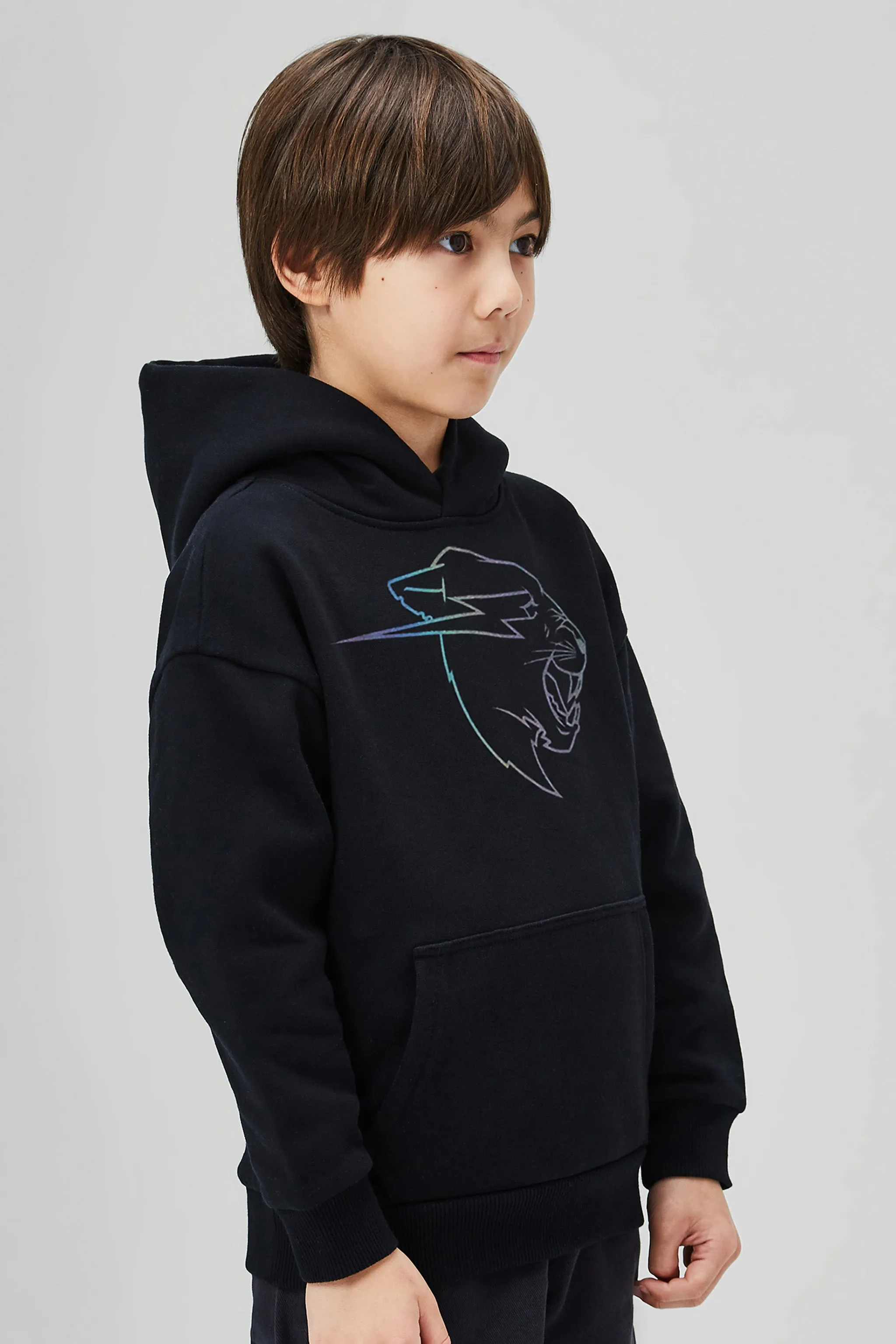 KIDS REFLECTIVE PANTHER HOODIE - BLACK