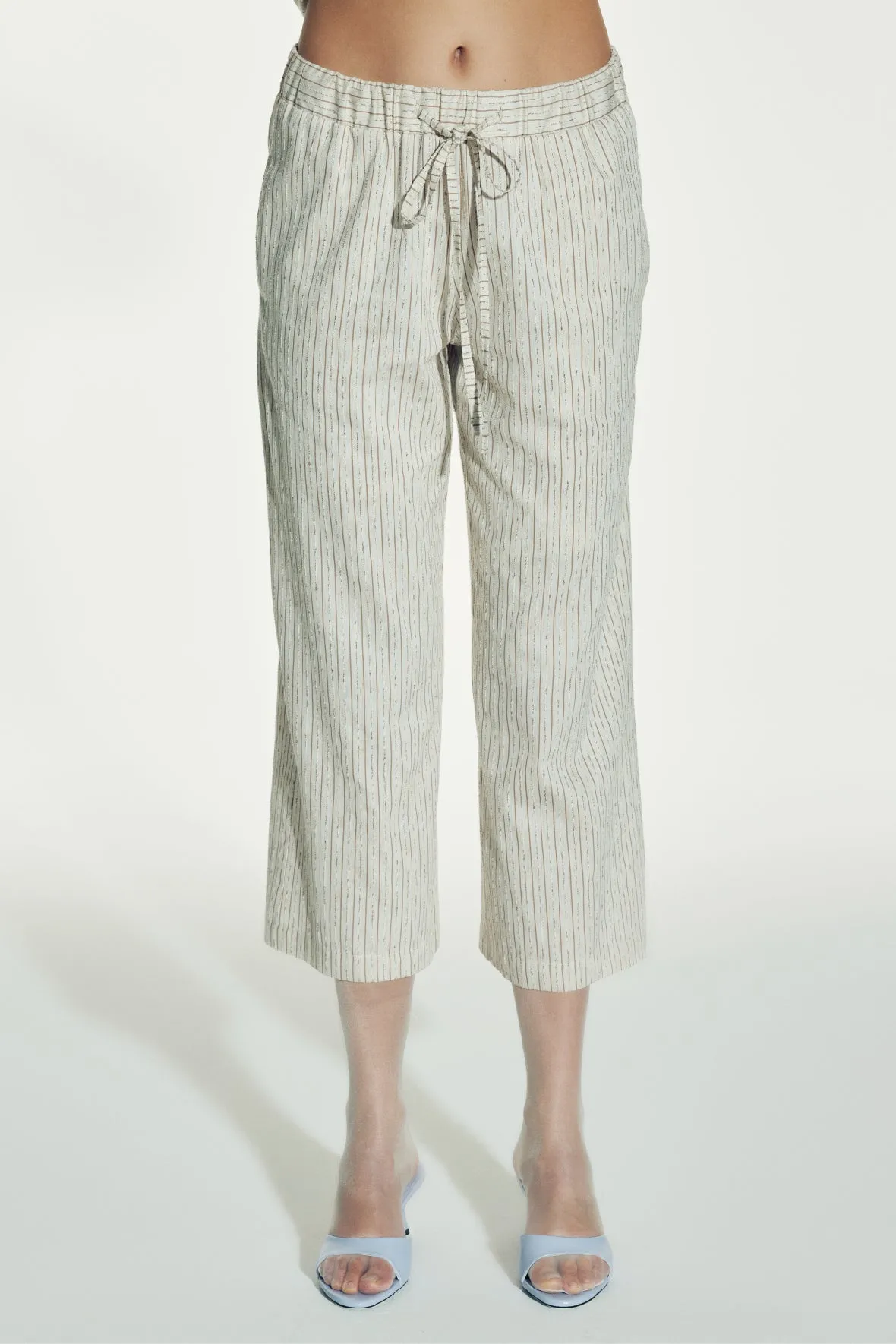 Kyra Striped Linen Trousers in Walnut