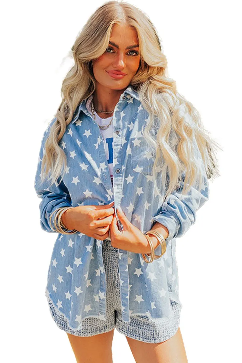 Light Denim Star Fringe Denim Jacket