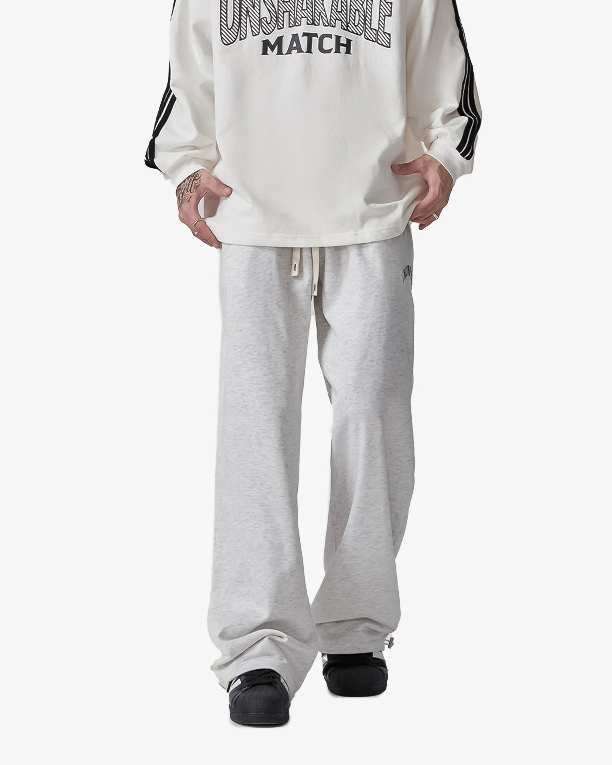 Loose Wide Straight Cotton Sweatpants with Drawstrings