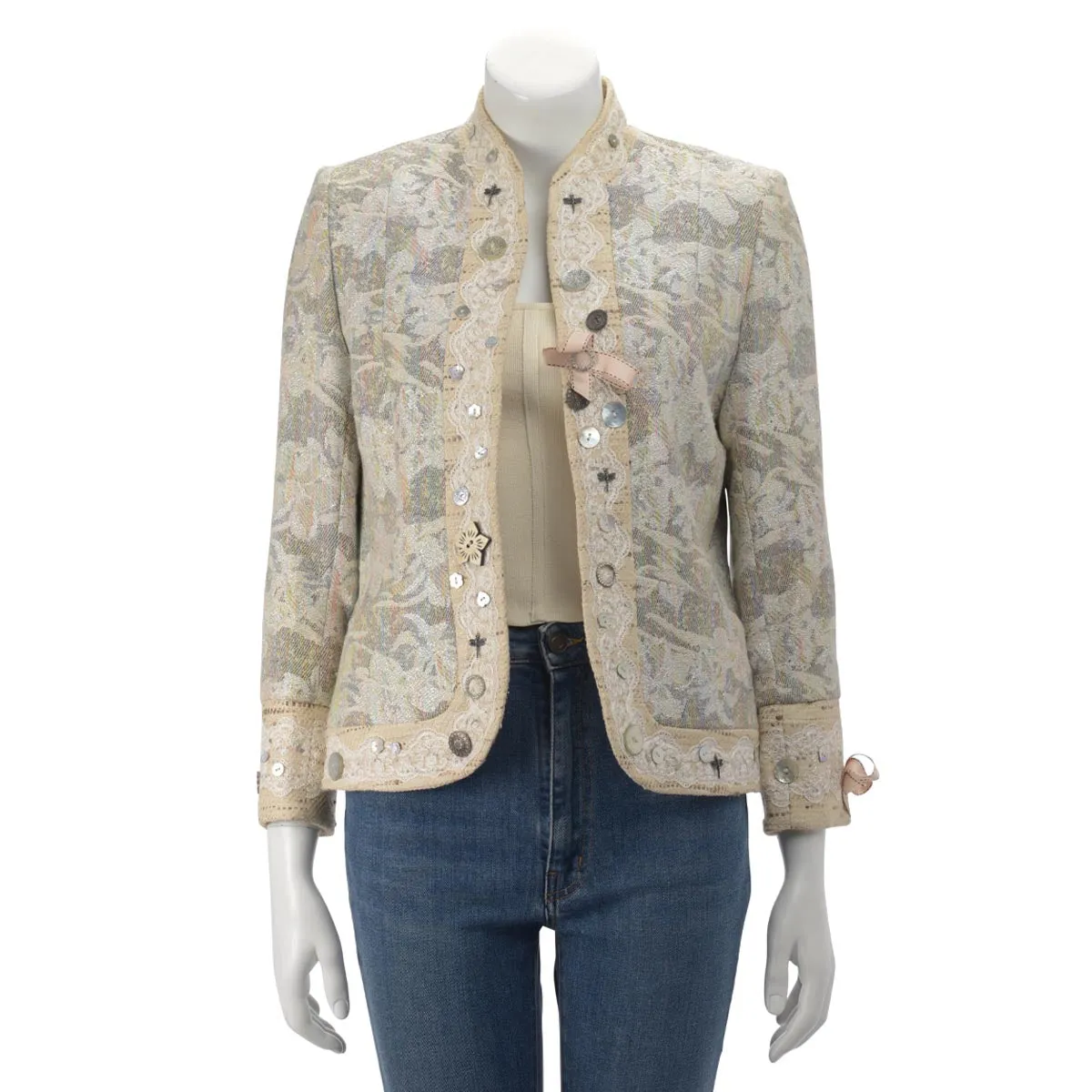 Matthew Williamson Cream Jacquard Edge to Edge Jacket UK 12