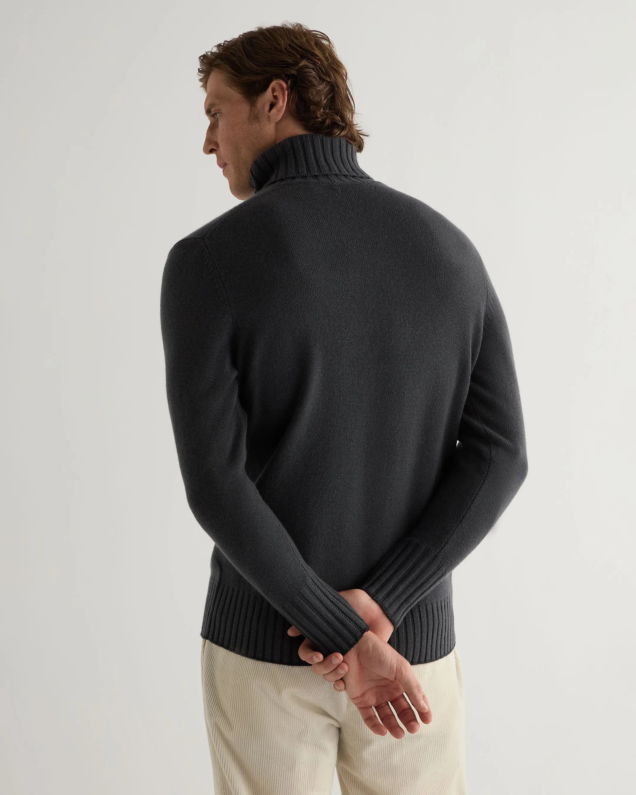 Men's Brompton Roll Neck Cashmere Jumper Anthracite Grey