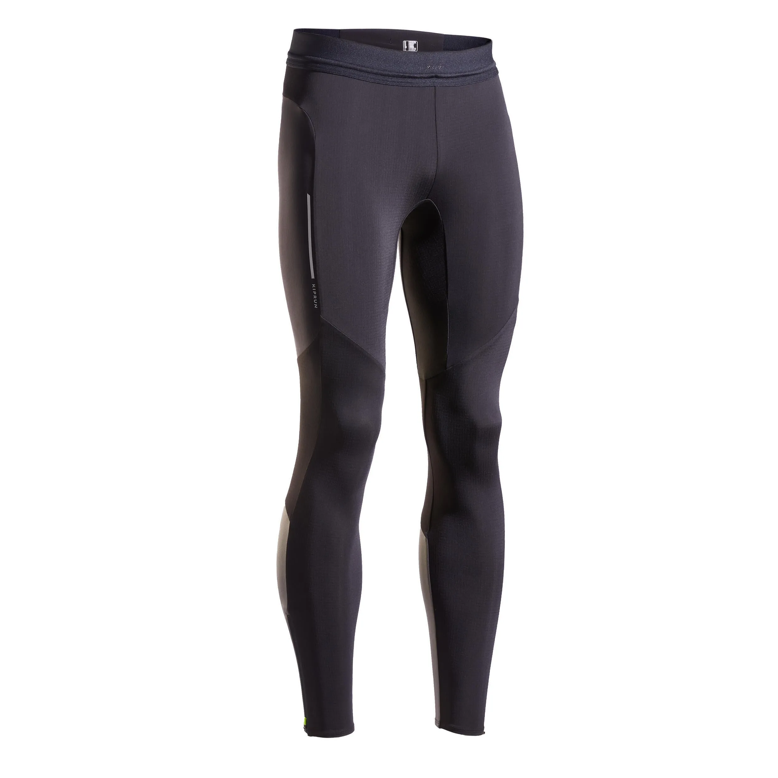 Men's Kiprun Warm long running pants black/gray black/charcoal/neon lime yellow