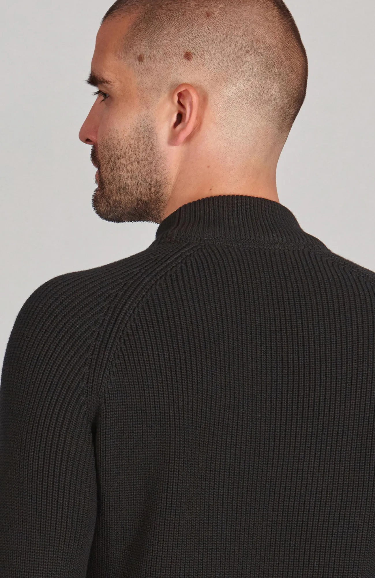 Mens Midweight Cotton Ribbed Mock Turtle Neck Jumper