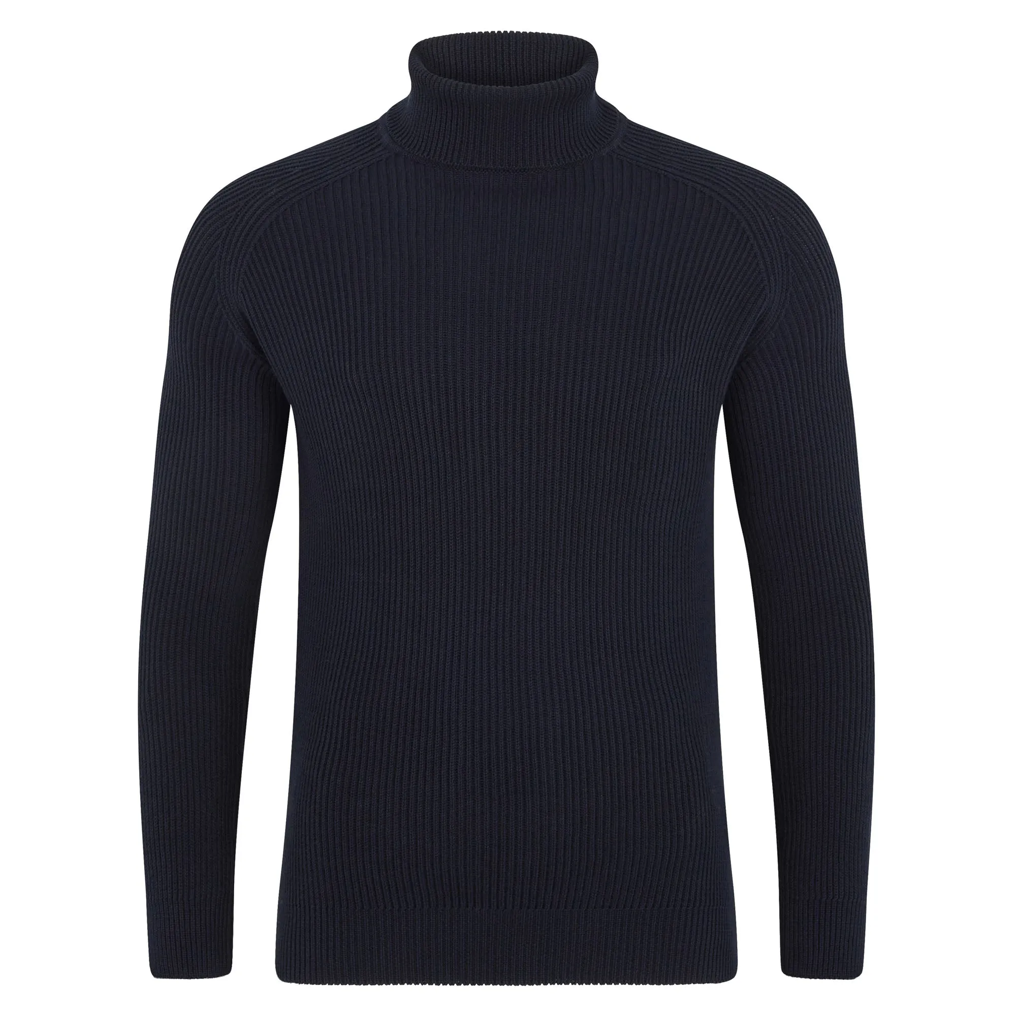 Mens Midweight Cotton Ribbed Roll Neck Jumper