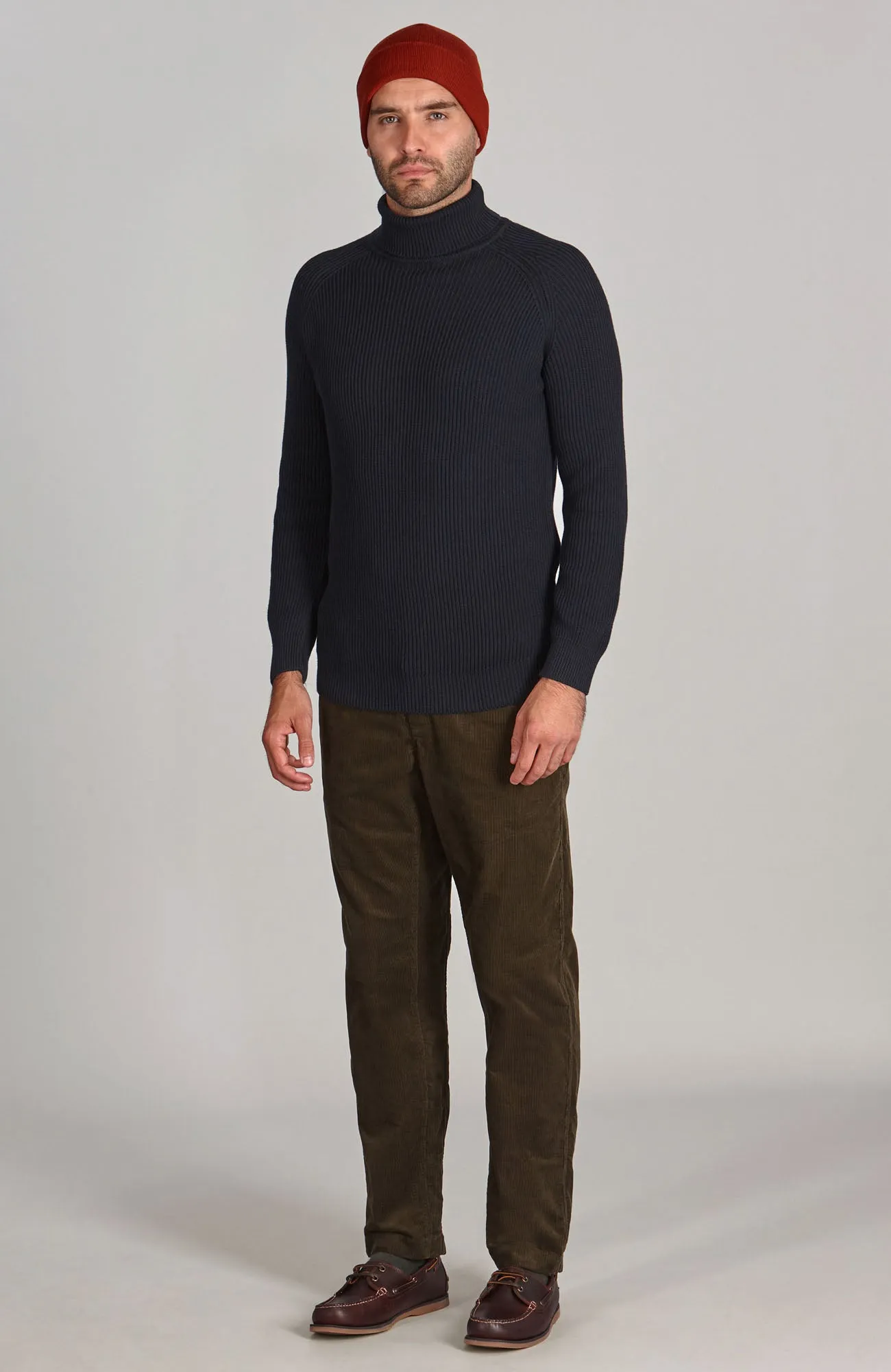 Mens Midweight Cotton Ribbed Roll Neck Jumper